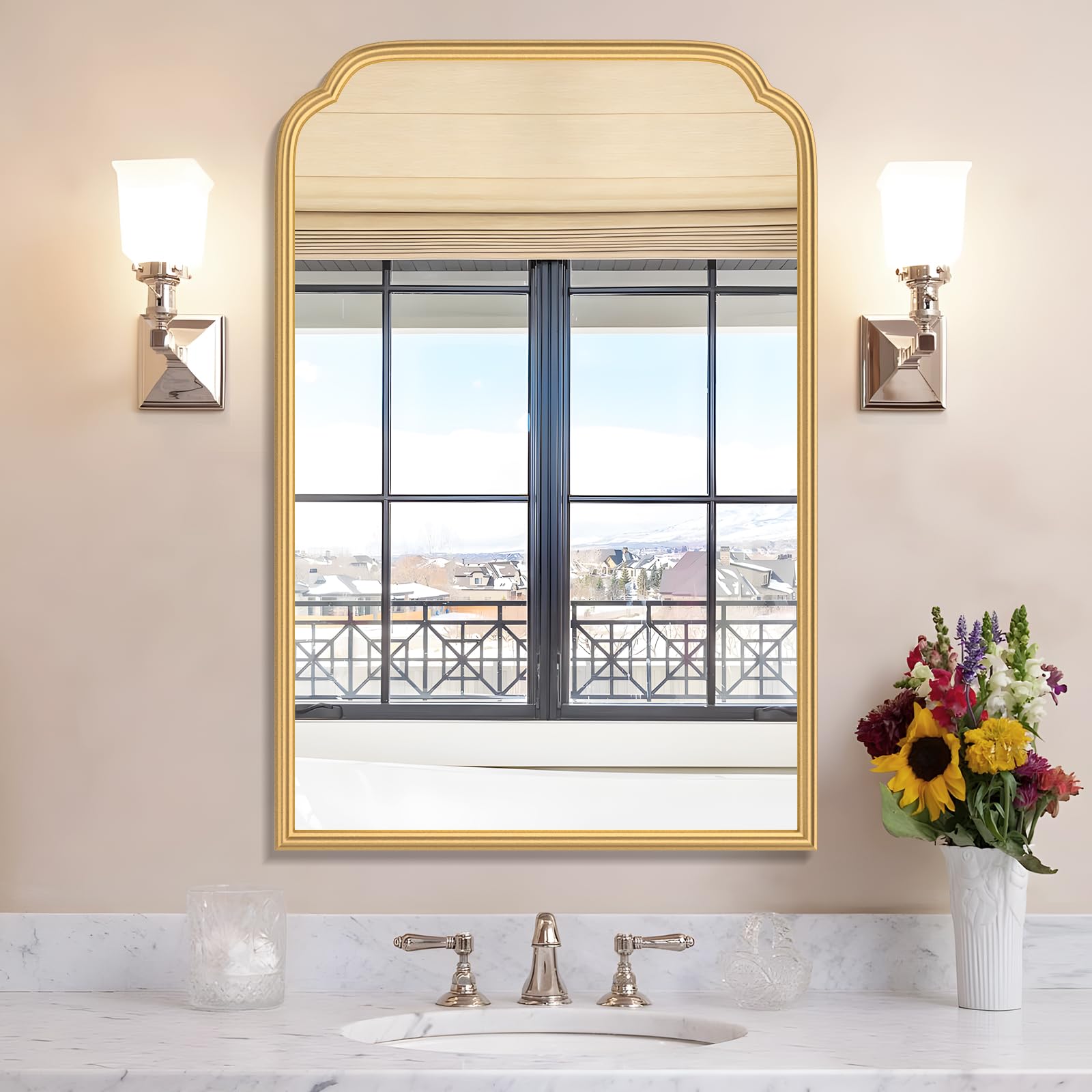 Framed Luxe Beige Vanity Mirror — 30"