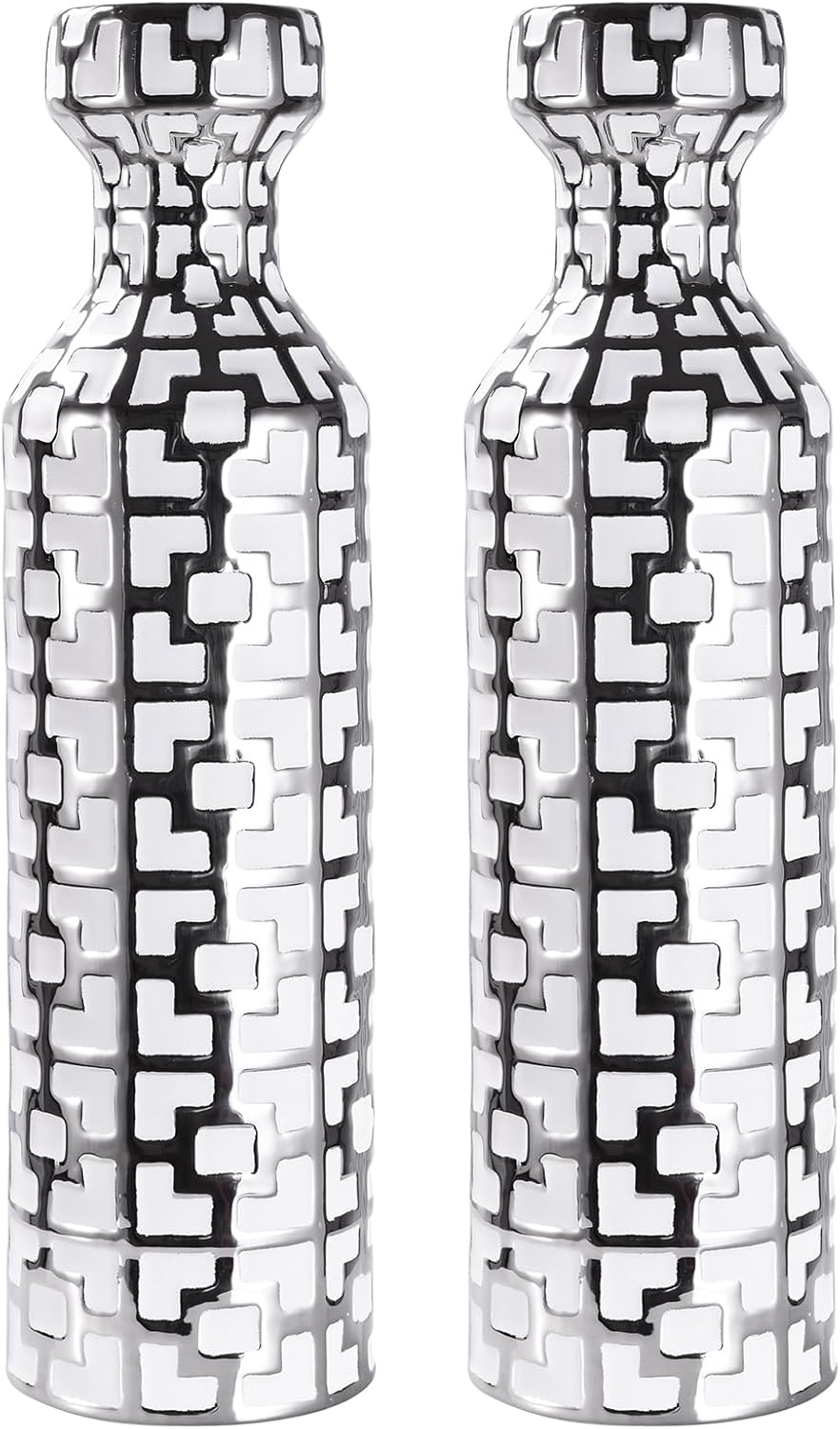Modern Black Flower Vase — 4" — White With Silver Set of 2