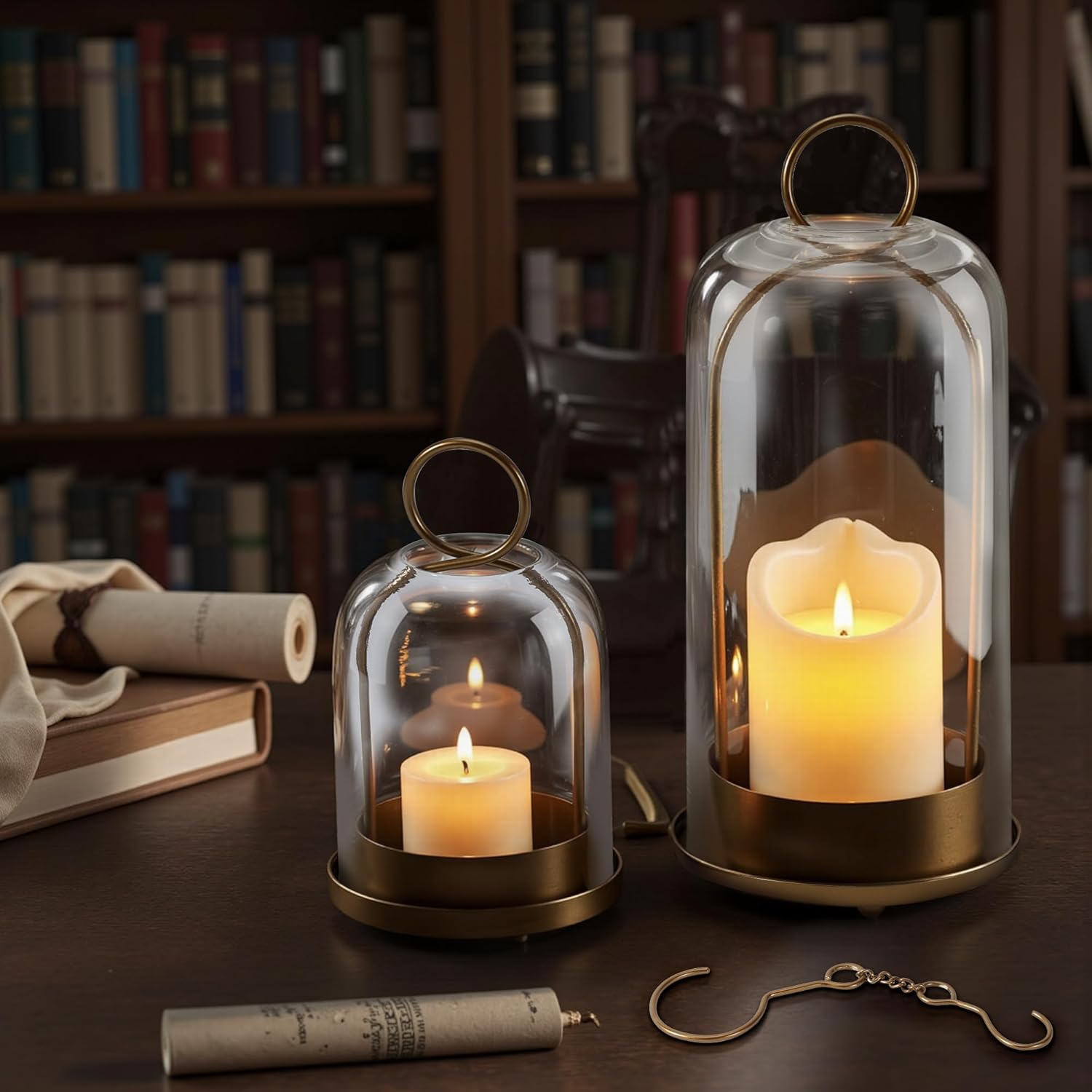 Vintage Farmhouse Gold Pillar Candle - View 2