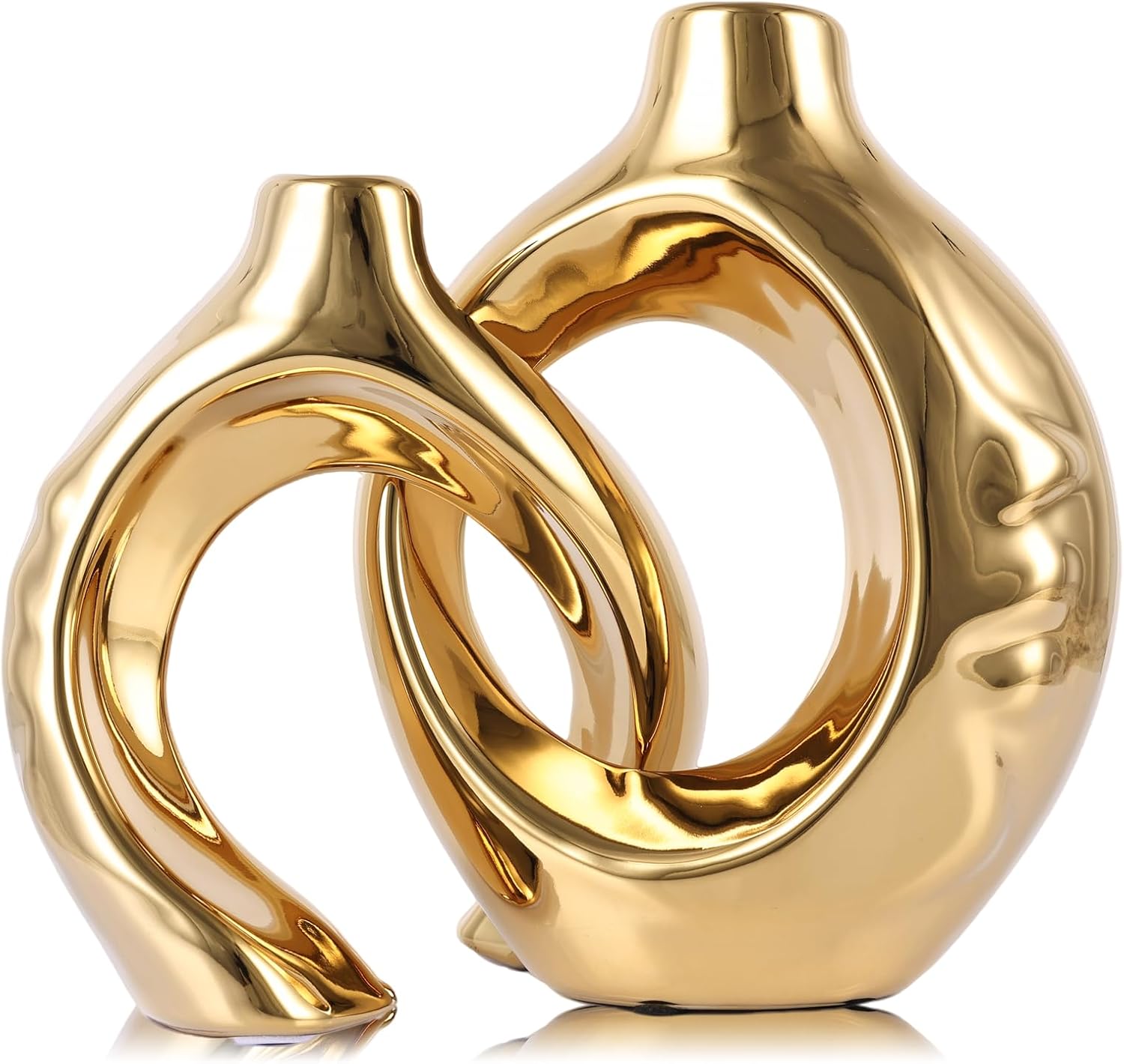Round Boho Blue Vase Set — Set of 2 — Gold1