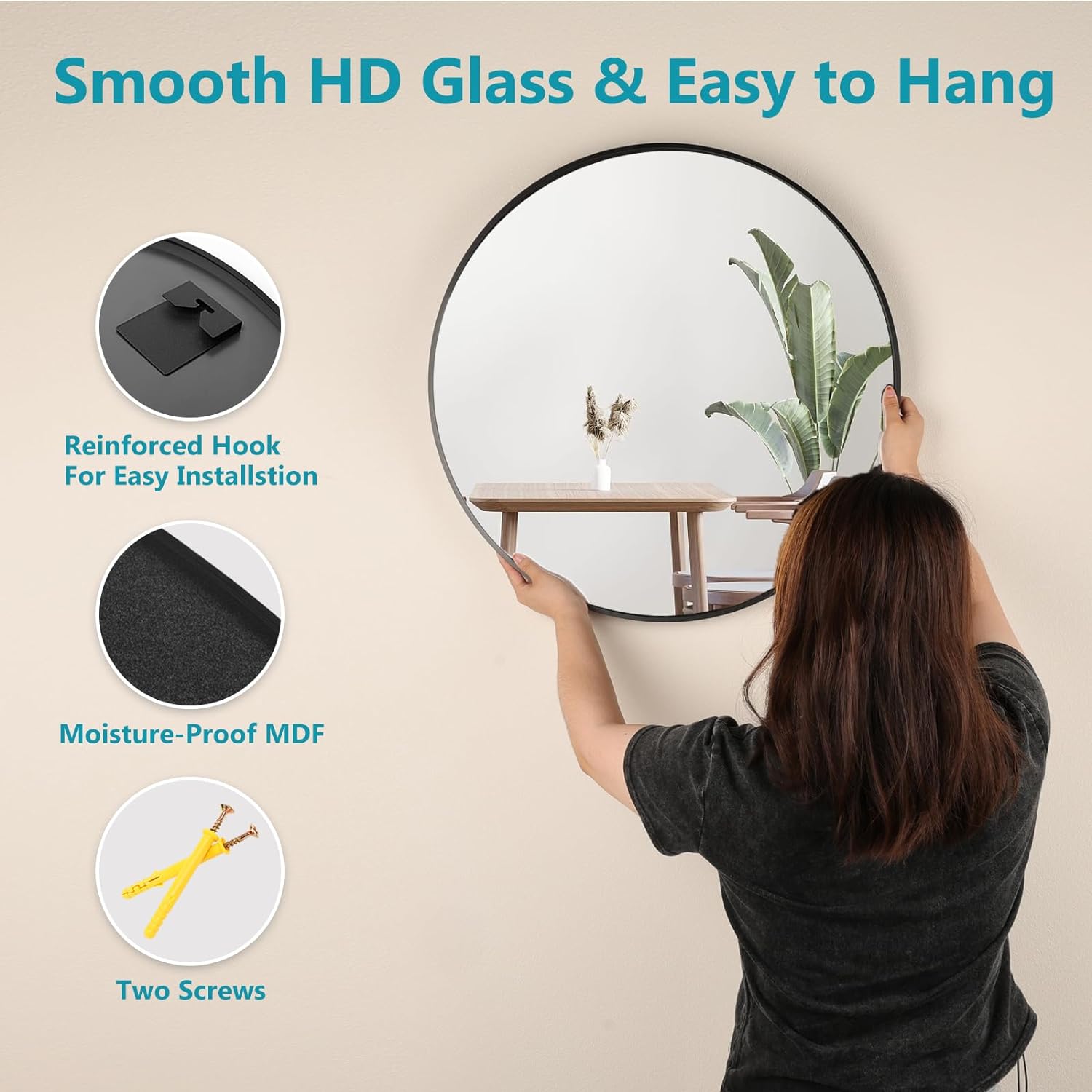 Framed Beige Round Mirror — 20" - View 5
