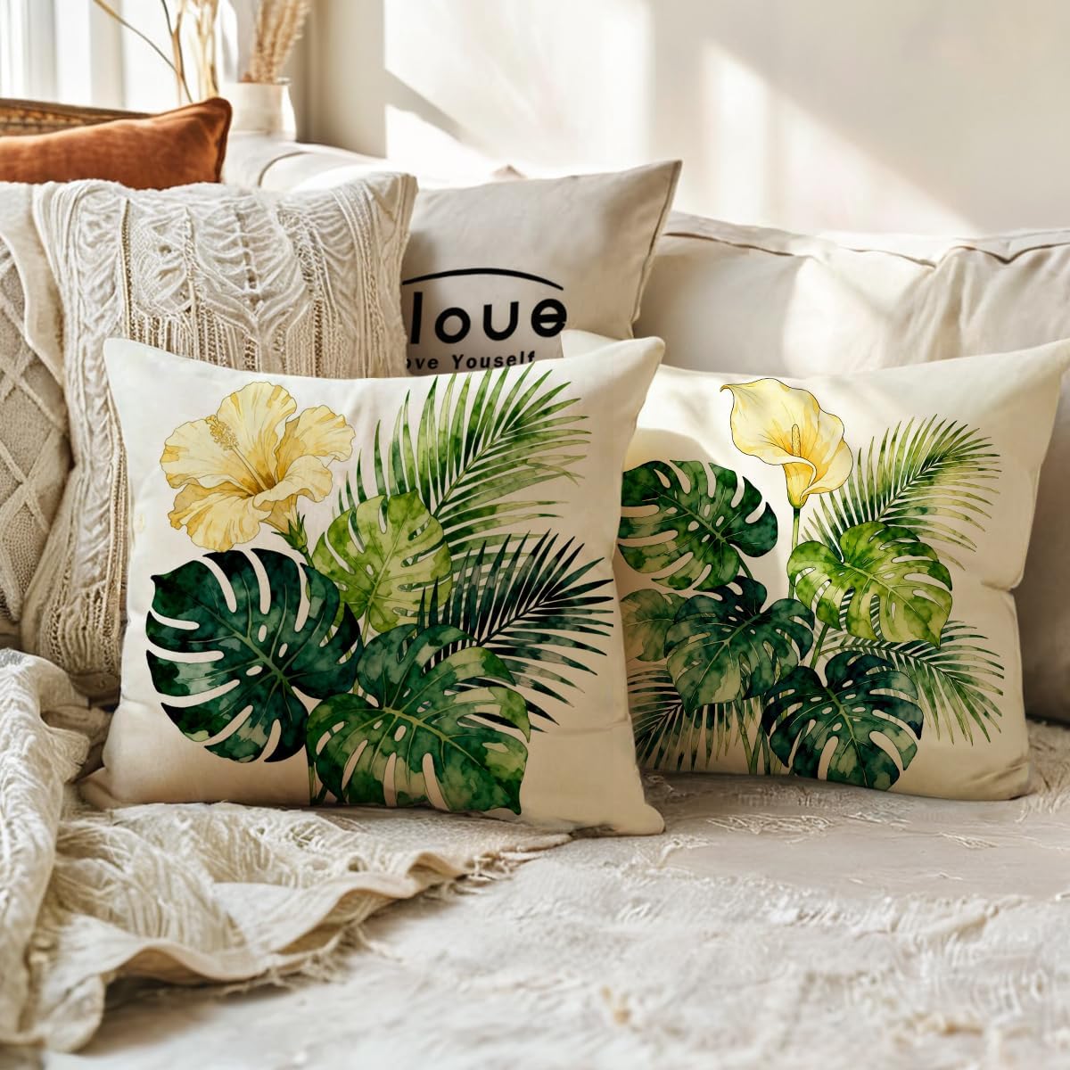 Boho Beige Throw Pillow Cover — 18" - View 6