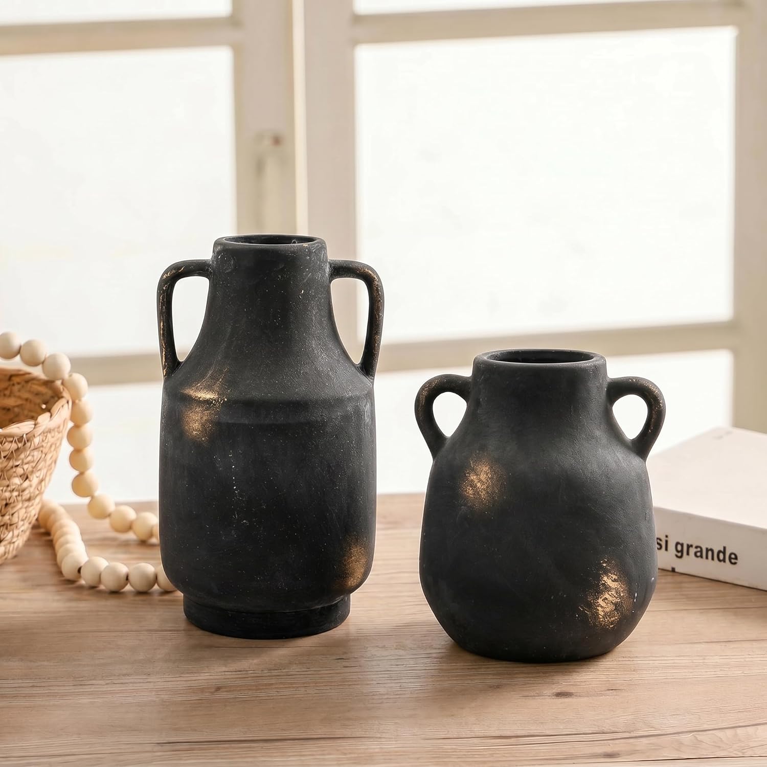 Vintage Boho Black Flower Vase — Set of 2 - View 2