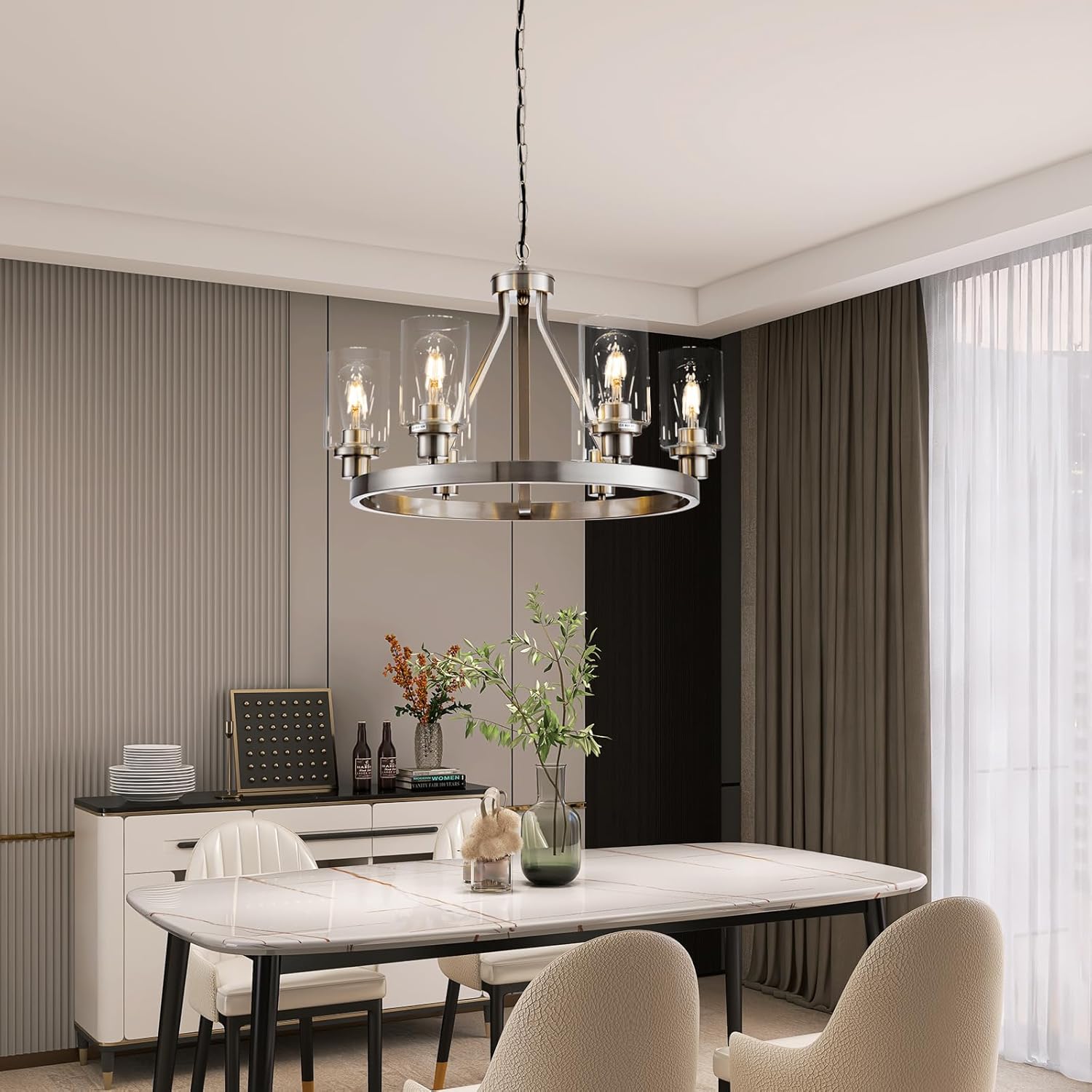 Adjustable Modern Black Chandelier — 6-Light - View 3
