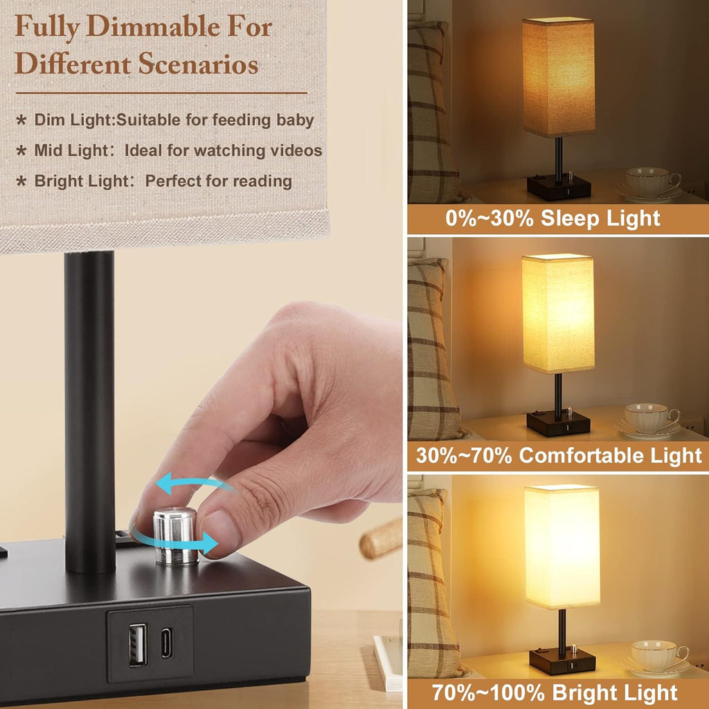 Dimmable Beige Bedside Lamp — Set of 2 - View 2