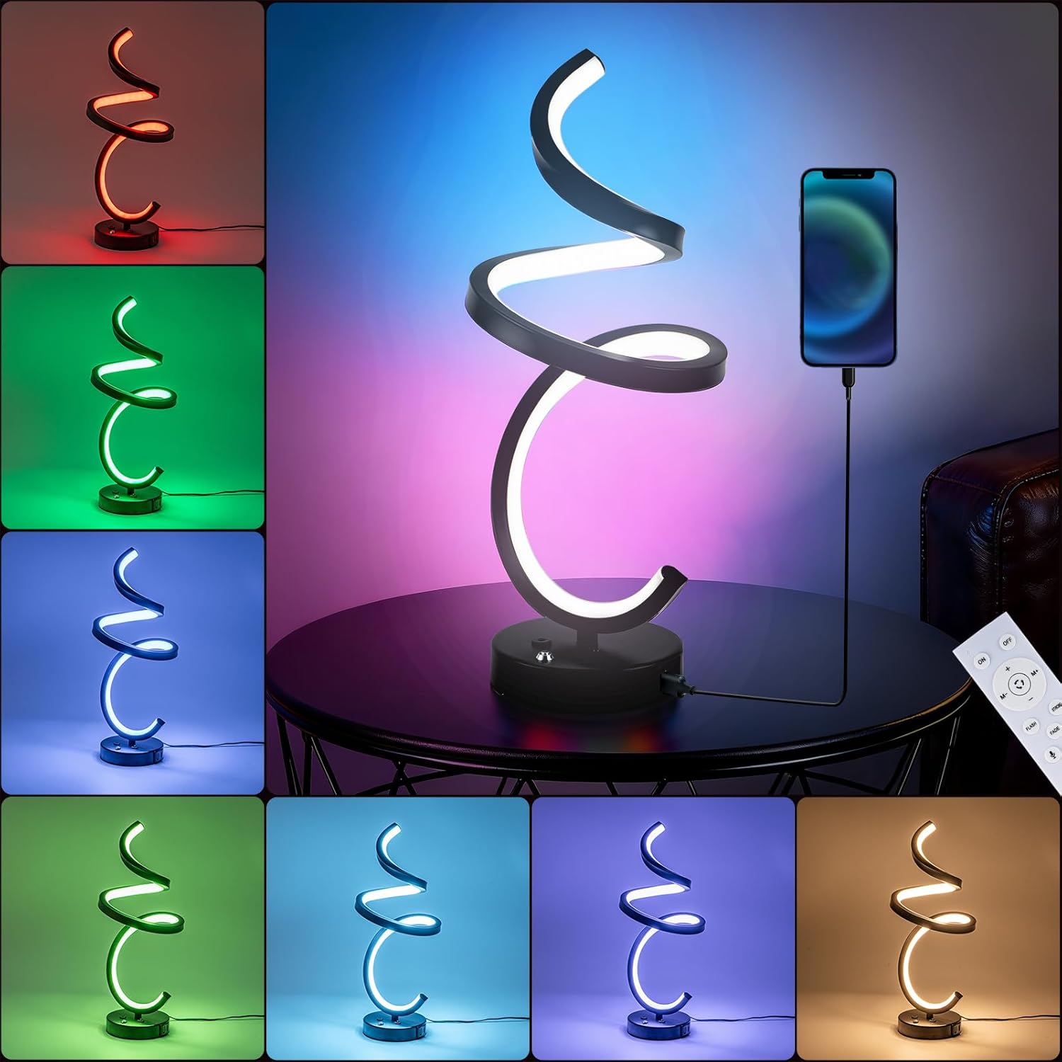 Dimmable Modern Black Bedside Lamp — 10-Light — BLACK-2