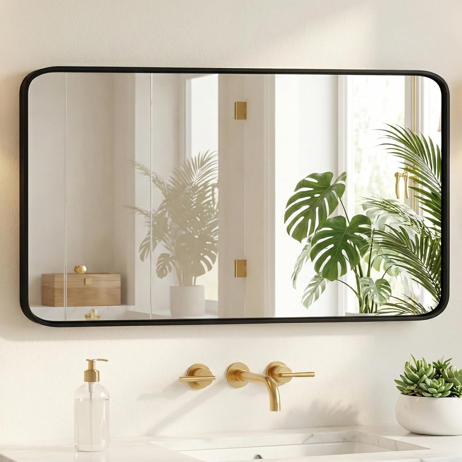 Framed Luxe Black Wall Mirror — 40" — Black-rect