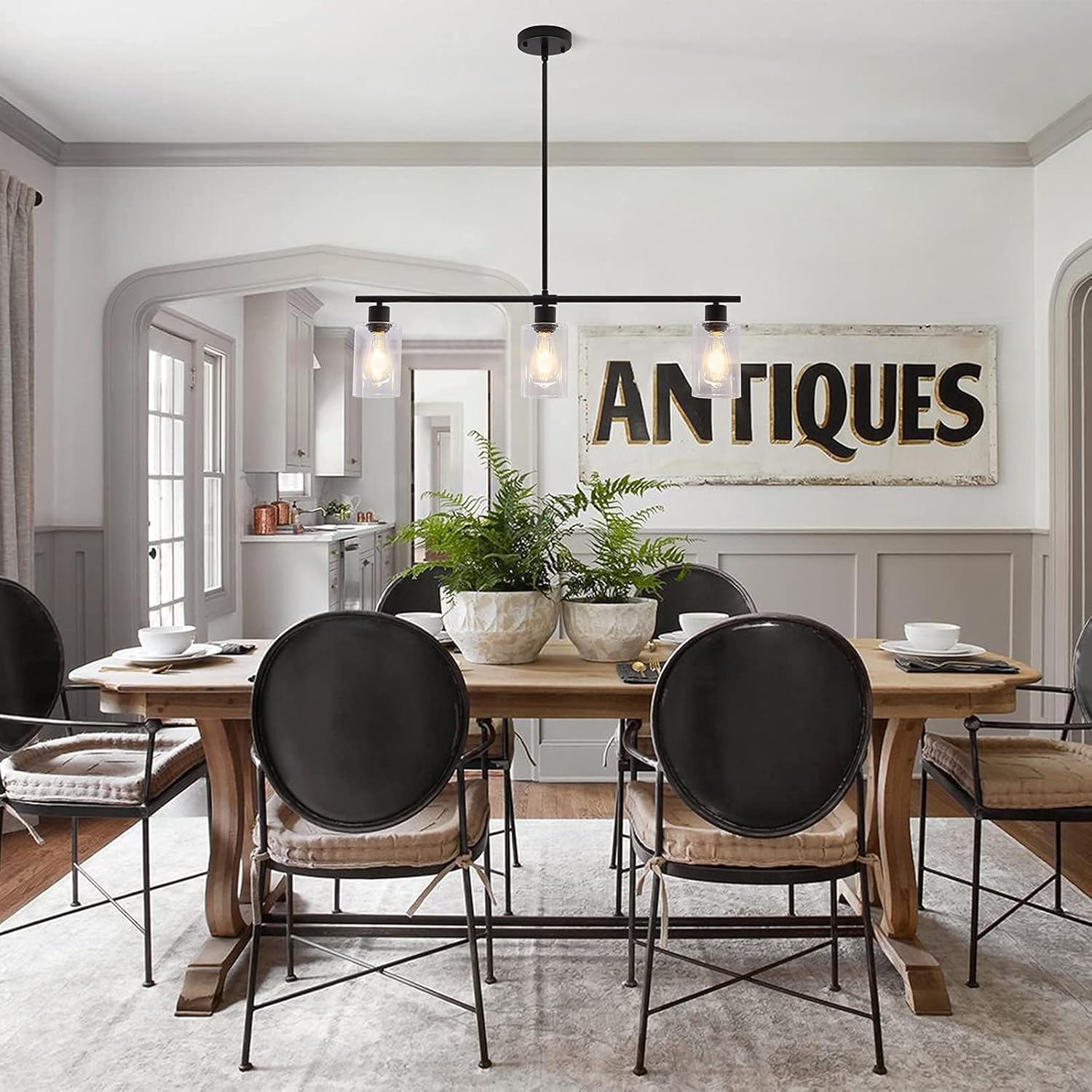 Farmhouse Black Chandelier — 3-Light - View 2