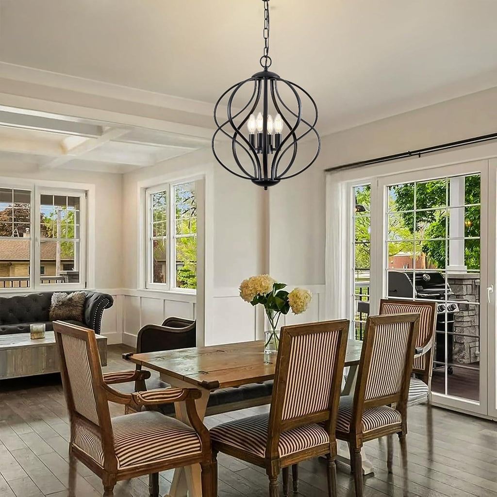 Modern Black Chandelier — 4-Light - View 3