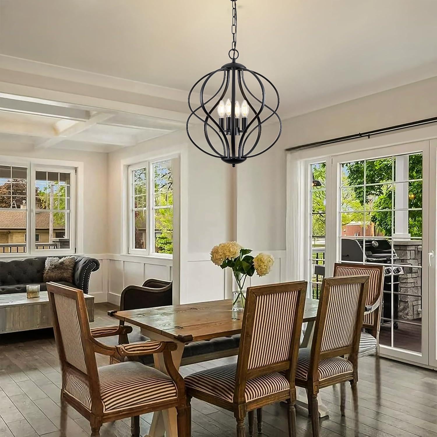 Modern Black Chandelier — 4-Light - View 3
