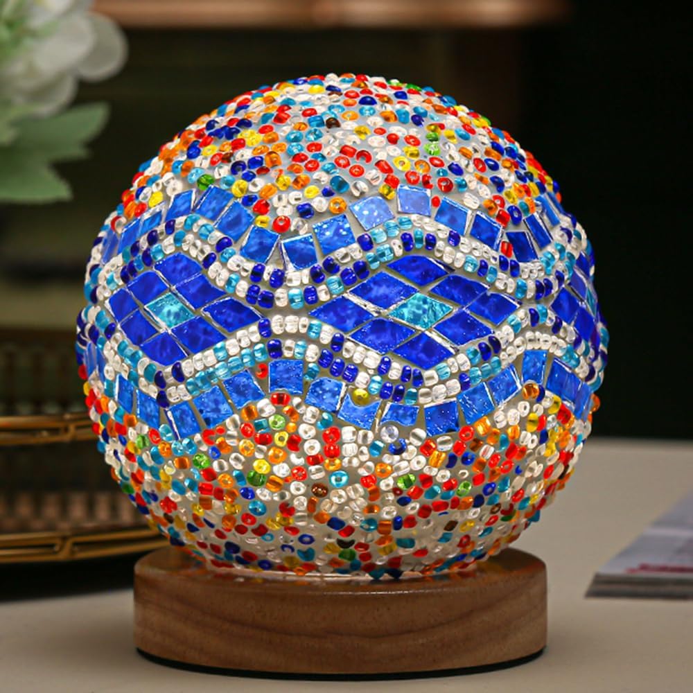 USB Boho Blue Bedside Lamp — 4.7" — Baroque