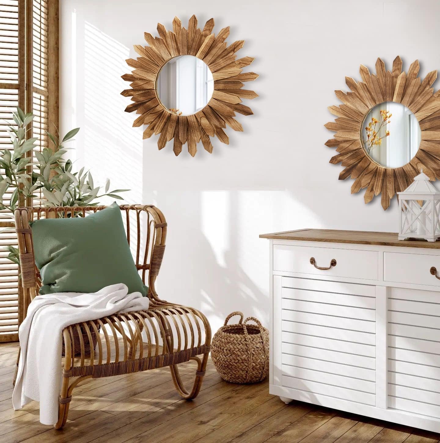 Round Boho Wood Mirror — 22" - View 2