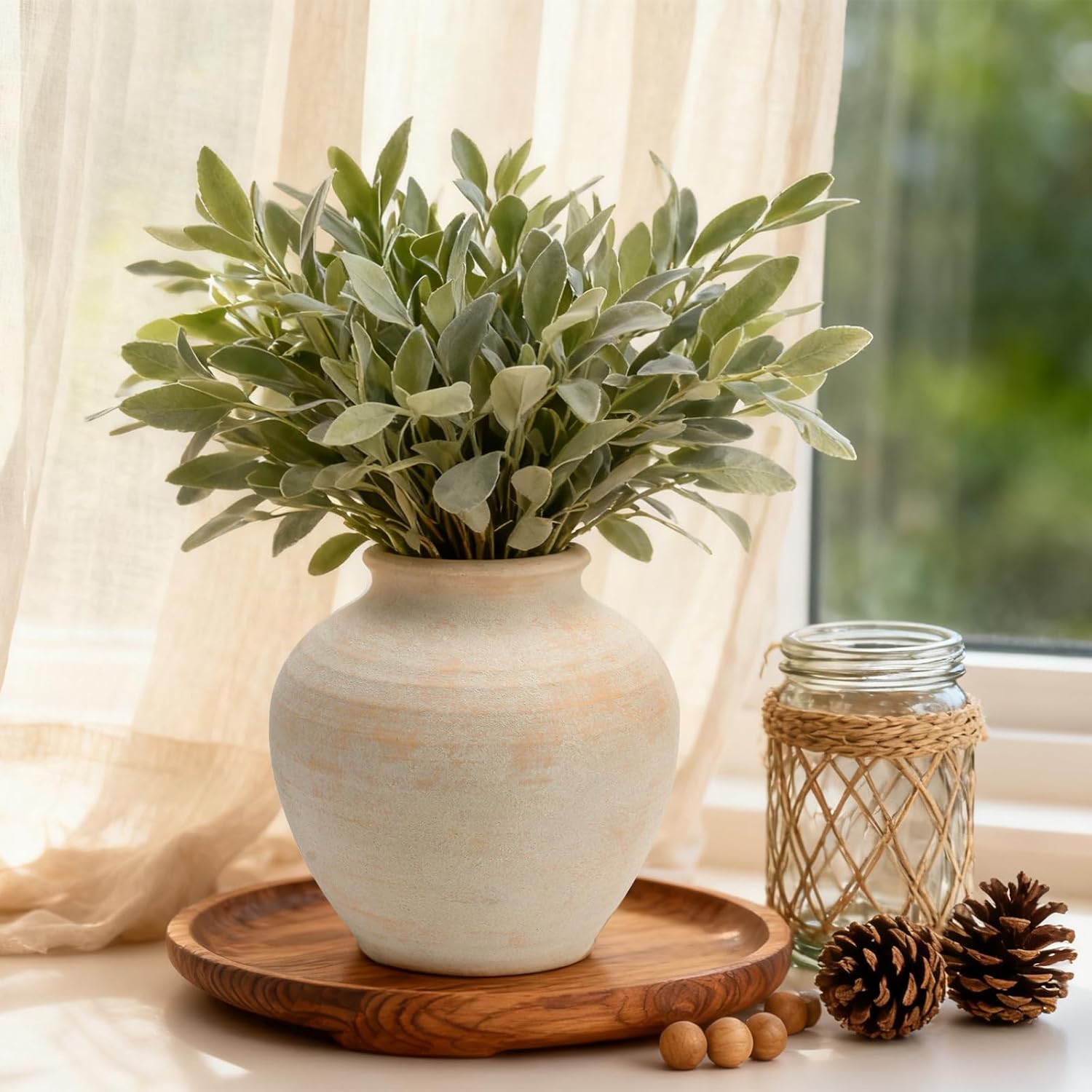Vintage Boho Beige Flower Vase — 6.2" - View 3
