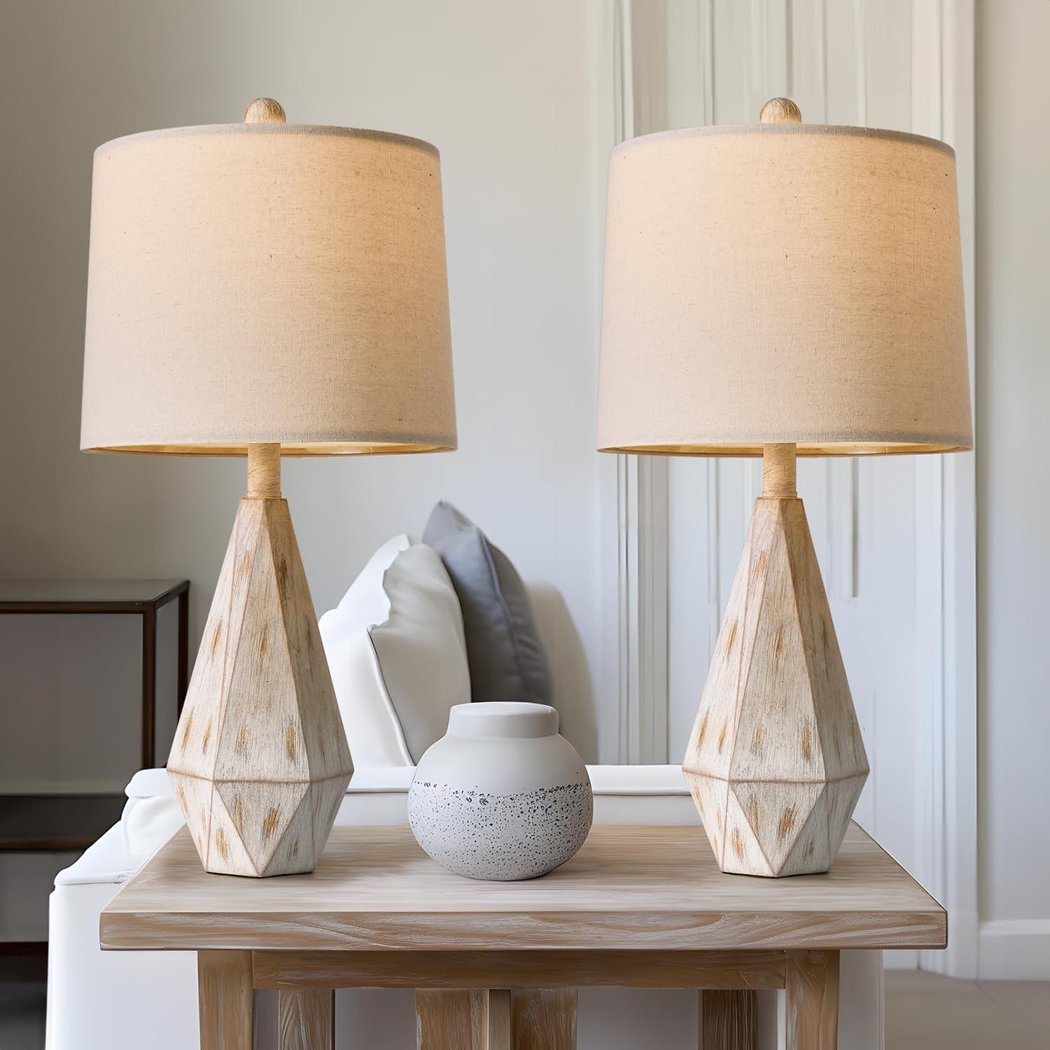 Linen Farmhouse Black Nightstand Lamp — 20.25" — Washed White