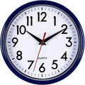 Battery Operated Mid-Century Black Wall Clock — 8" — Navy Blue