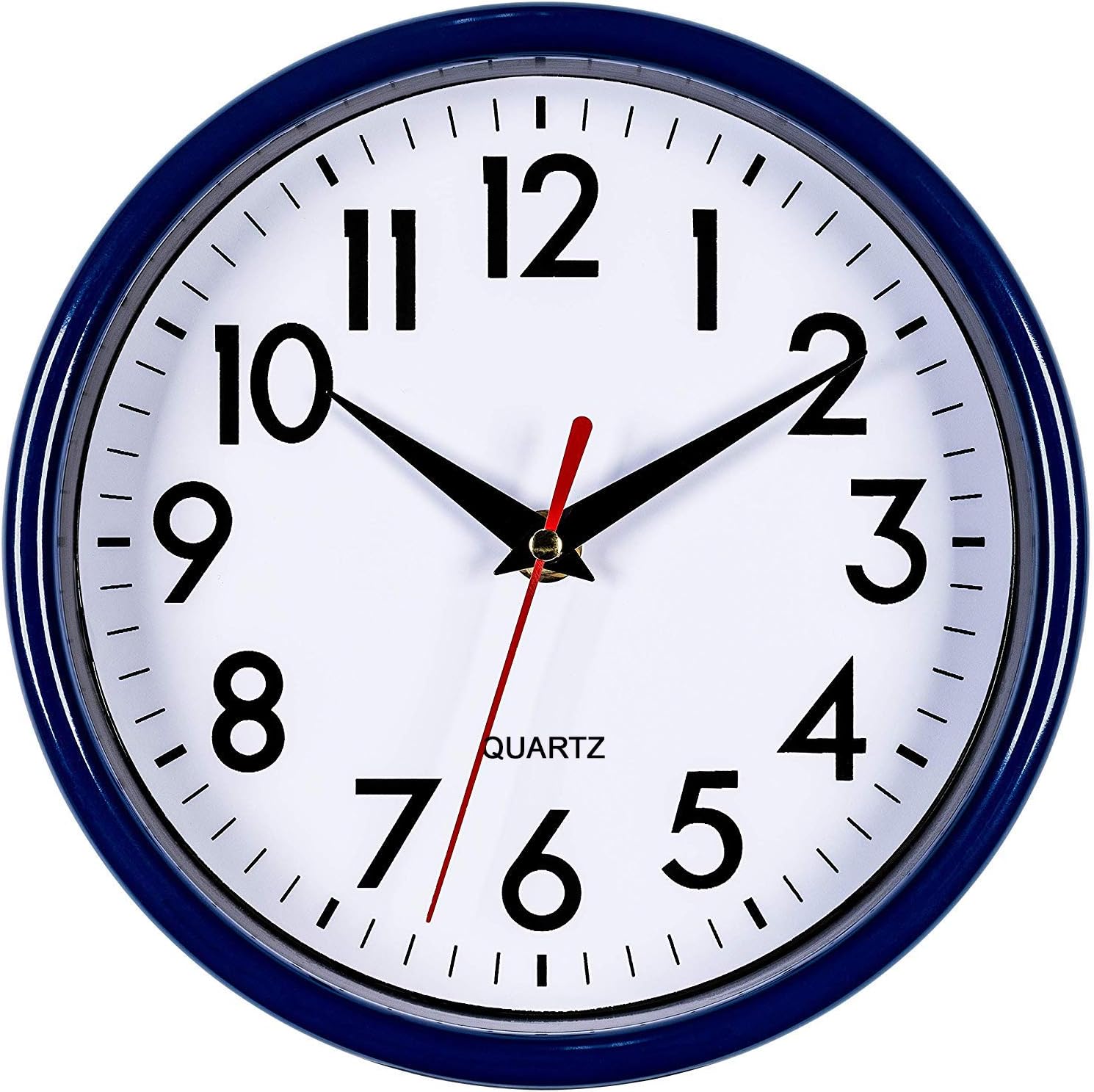 Battery Operated Mid-Century Black Wall Clock — 8" — Navy Blue