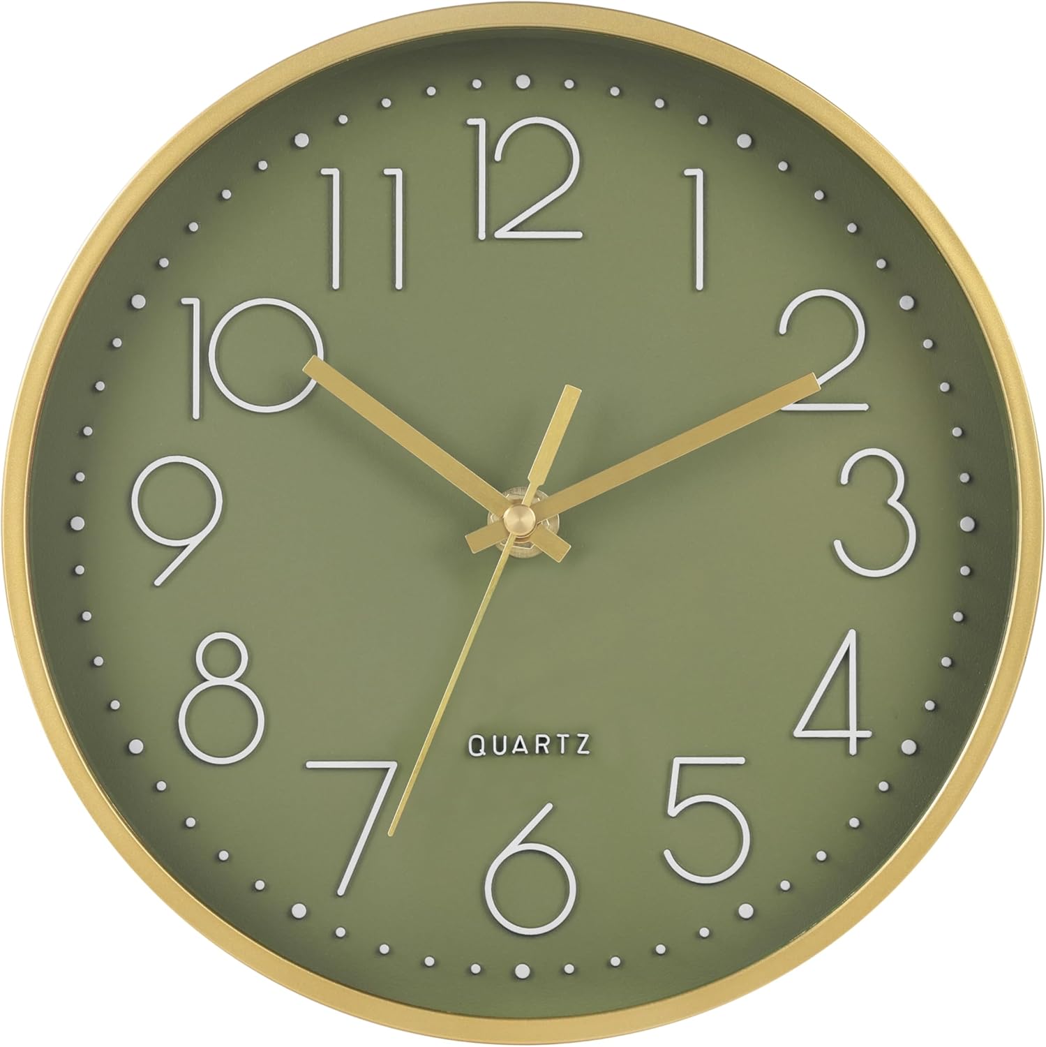 Battery Operated Modern Black Wall Clock — 16" — 8'' Olive Gold
