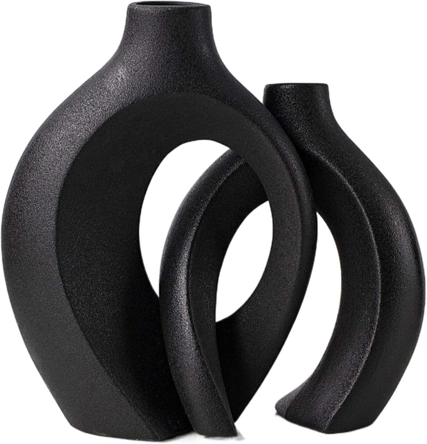 Round Boho Beige Vase Set — Set of 2 — Black - Round Large
