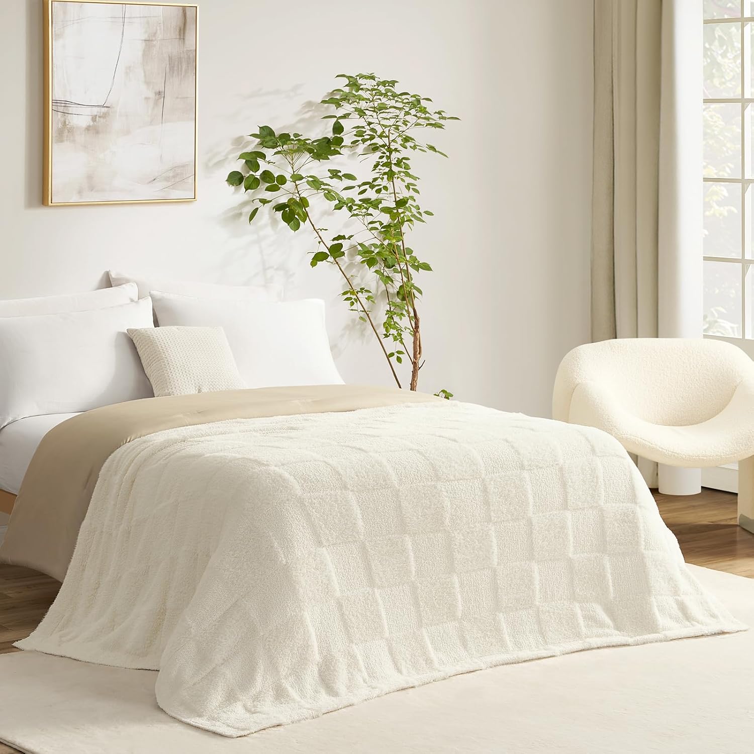 Beige Throw Pillow — 50" — Solid Ivory