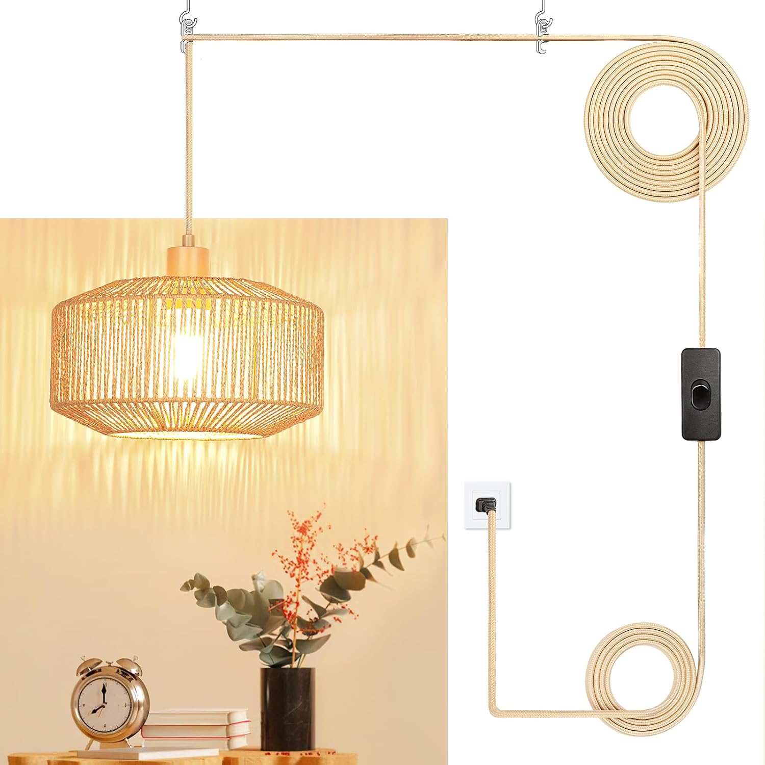 Dimmable Boho Fabric Pendant Light — Woven Bell/1