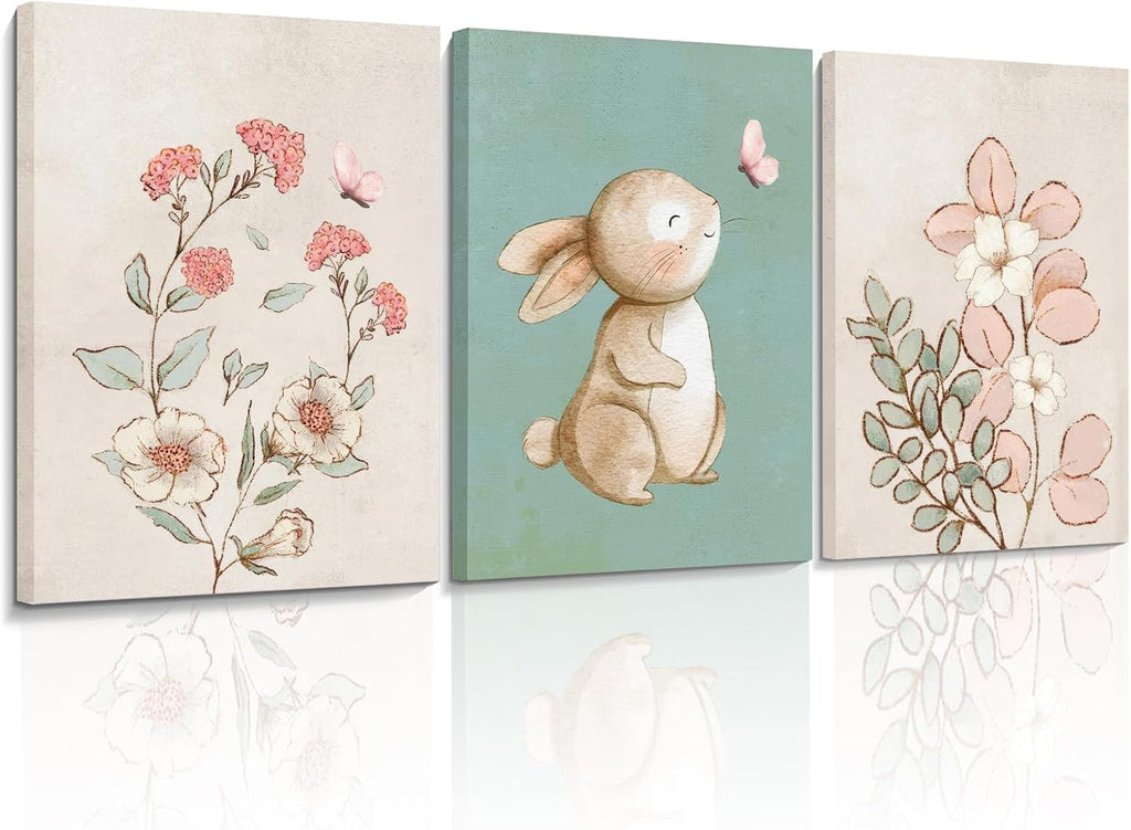 Framed Yellow Wall Decor — 16" — Bunny(Canvas)