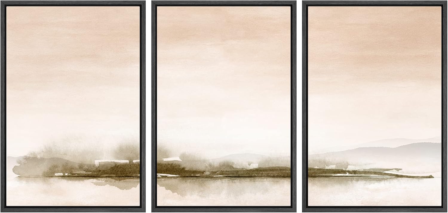 Framed Modern Fabric Wall Art — 24" — 24"x36"x3 Panels Black