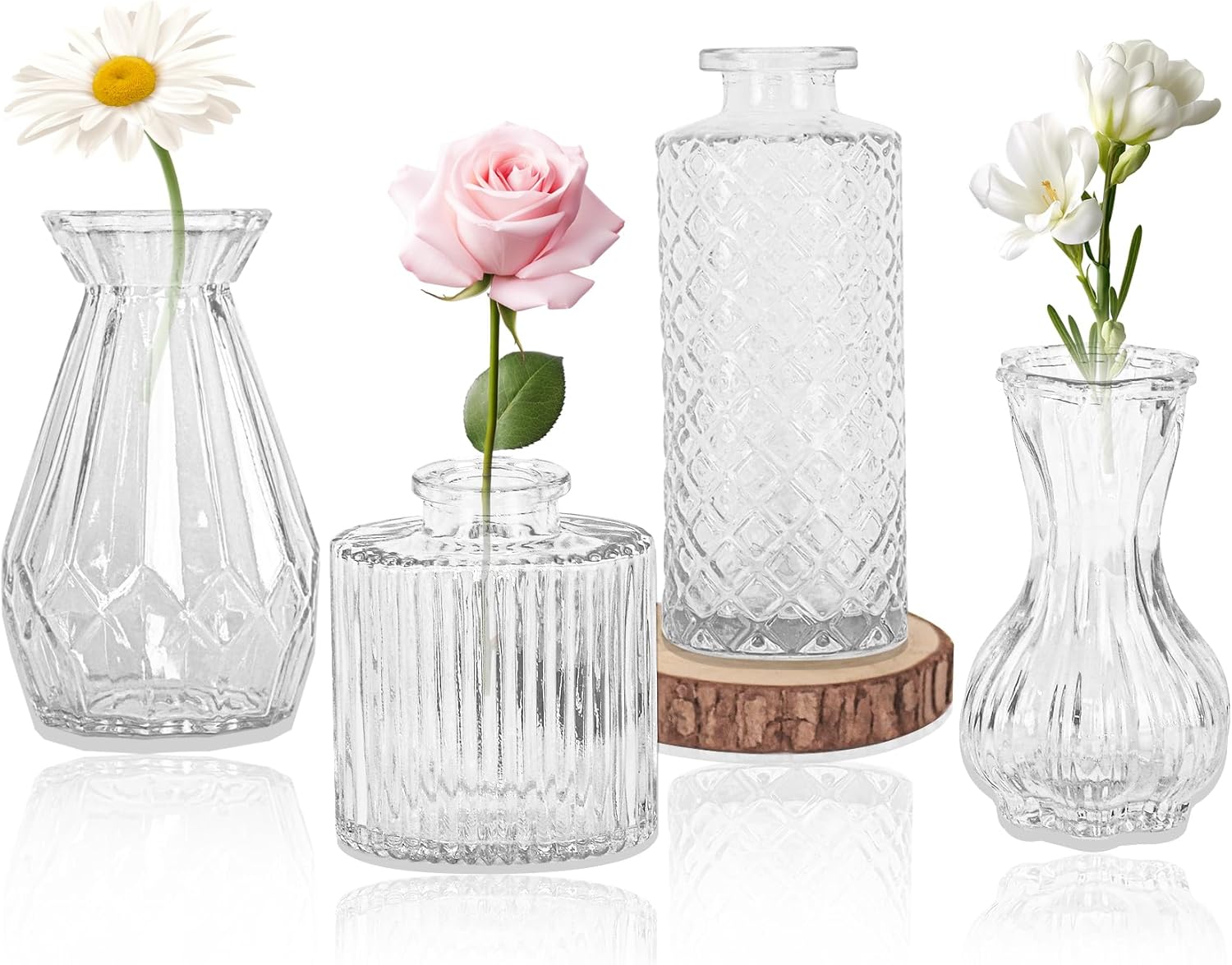 Vintage Farmhouse Blue Flower Vase — Set of 4 — Clear