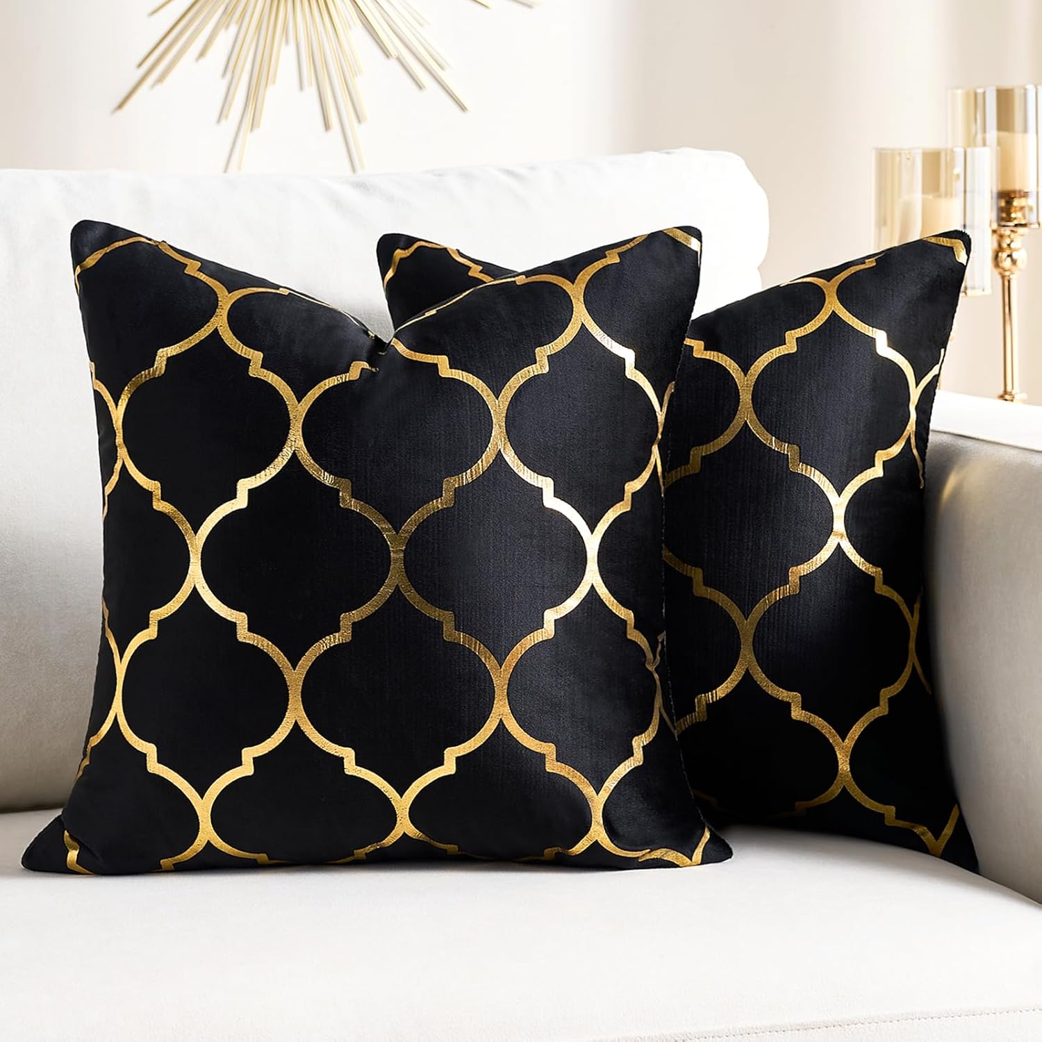 Velvet Boho Black Throw Pillow Cover — 20" — 18" x 18" (Pack of 2)