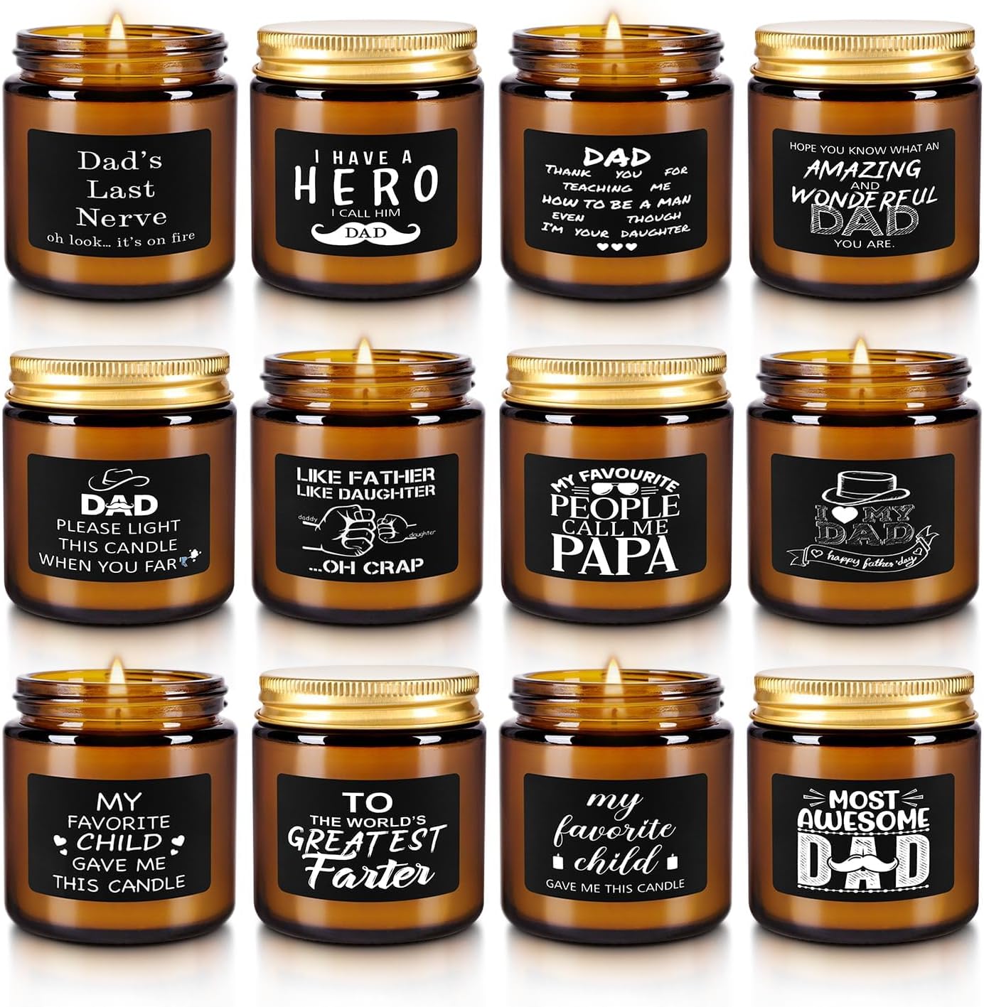 Soy Wax Black Scented Candle — 4x13 — 12Ps- Father's Day Candles