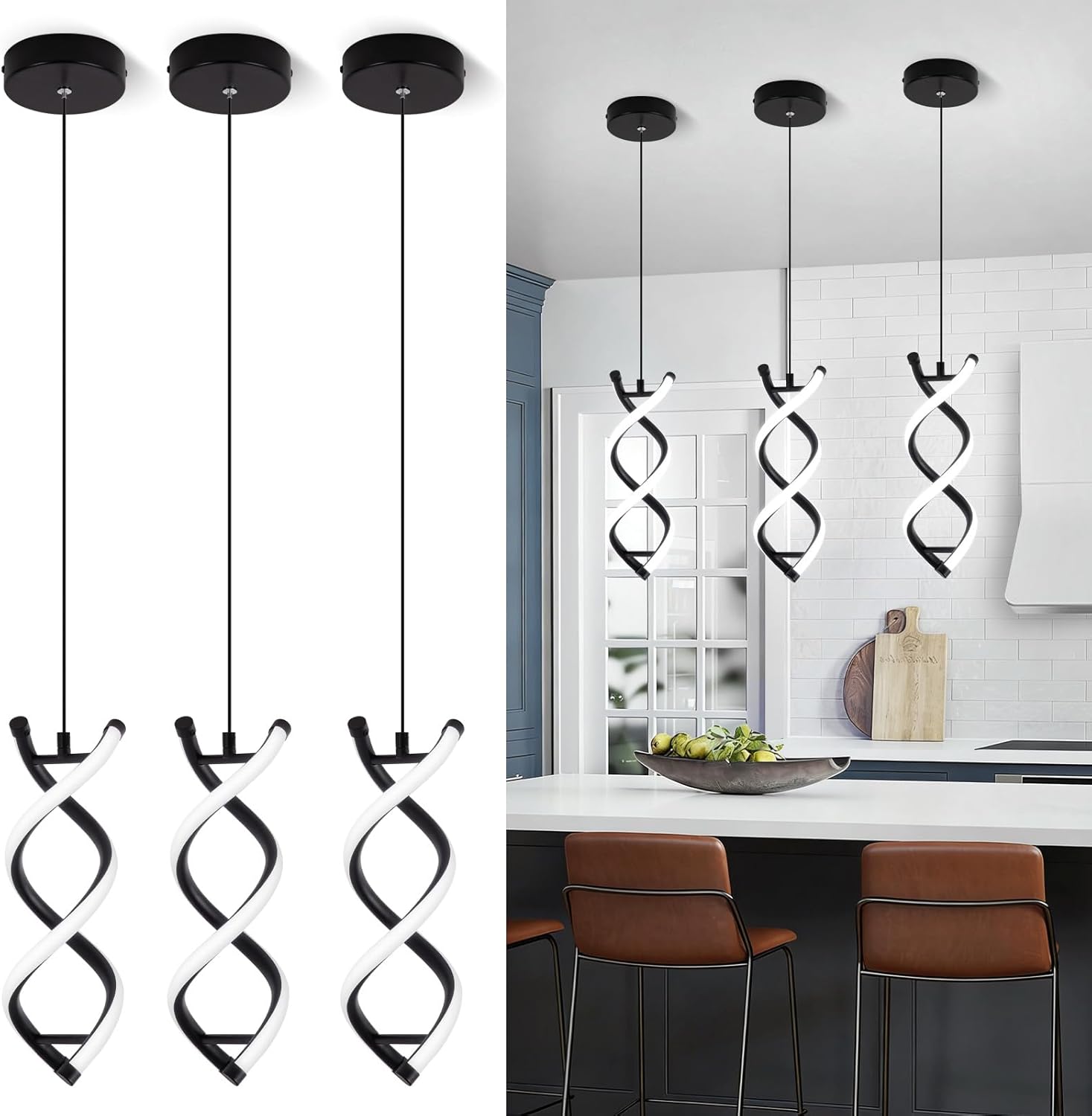 Dimmable Modern Black Pendant Light — Black,6000K