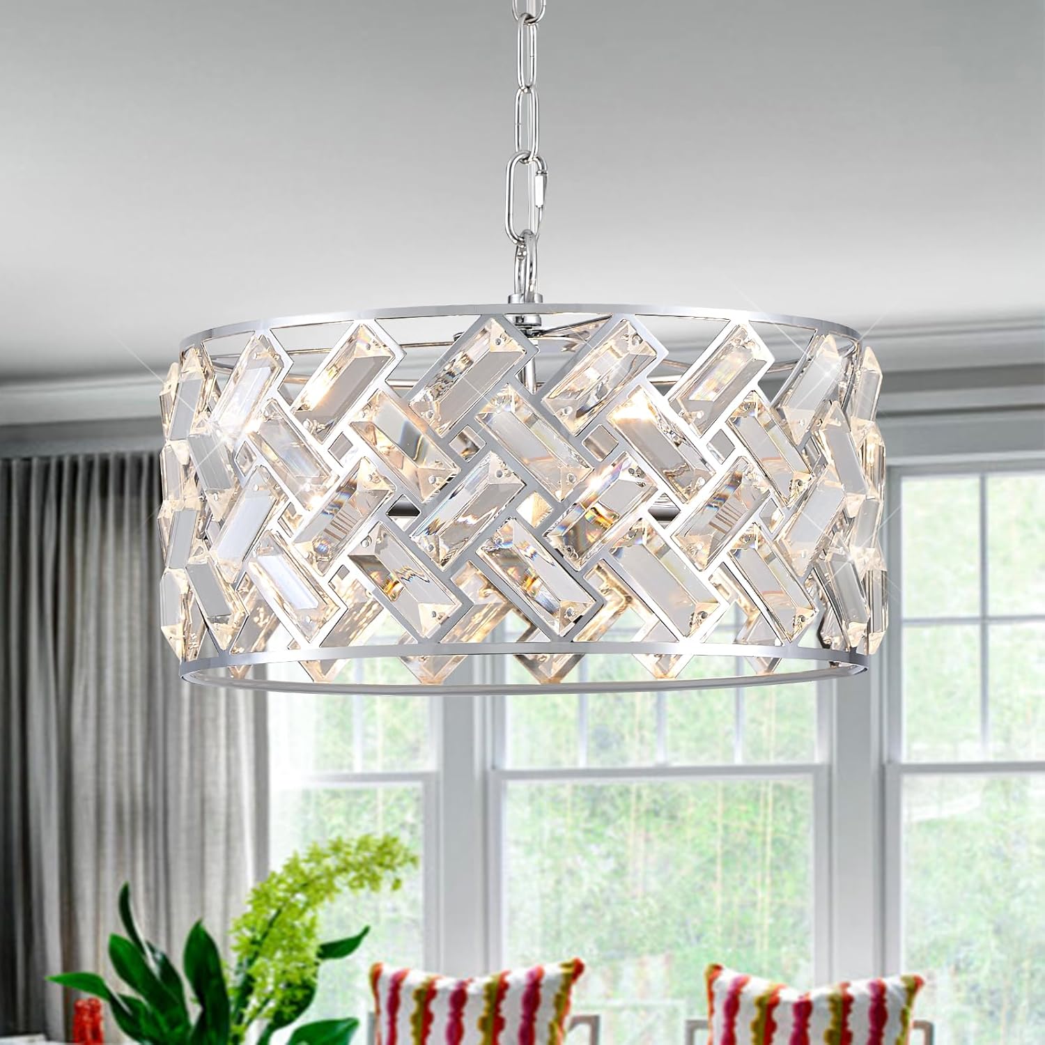 Round Luxe Black Chandelier — 20" — Small Chrome