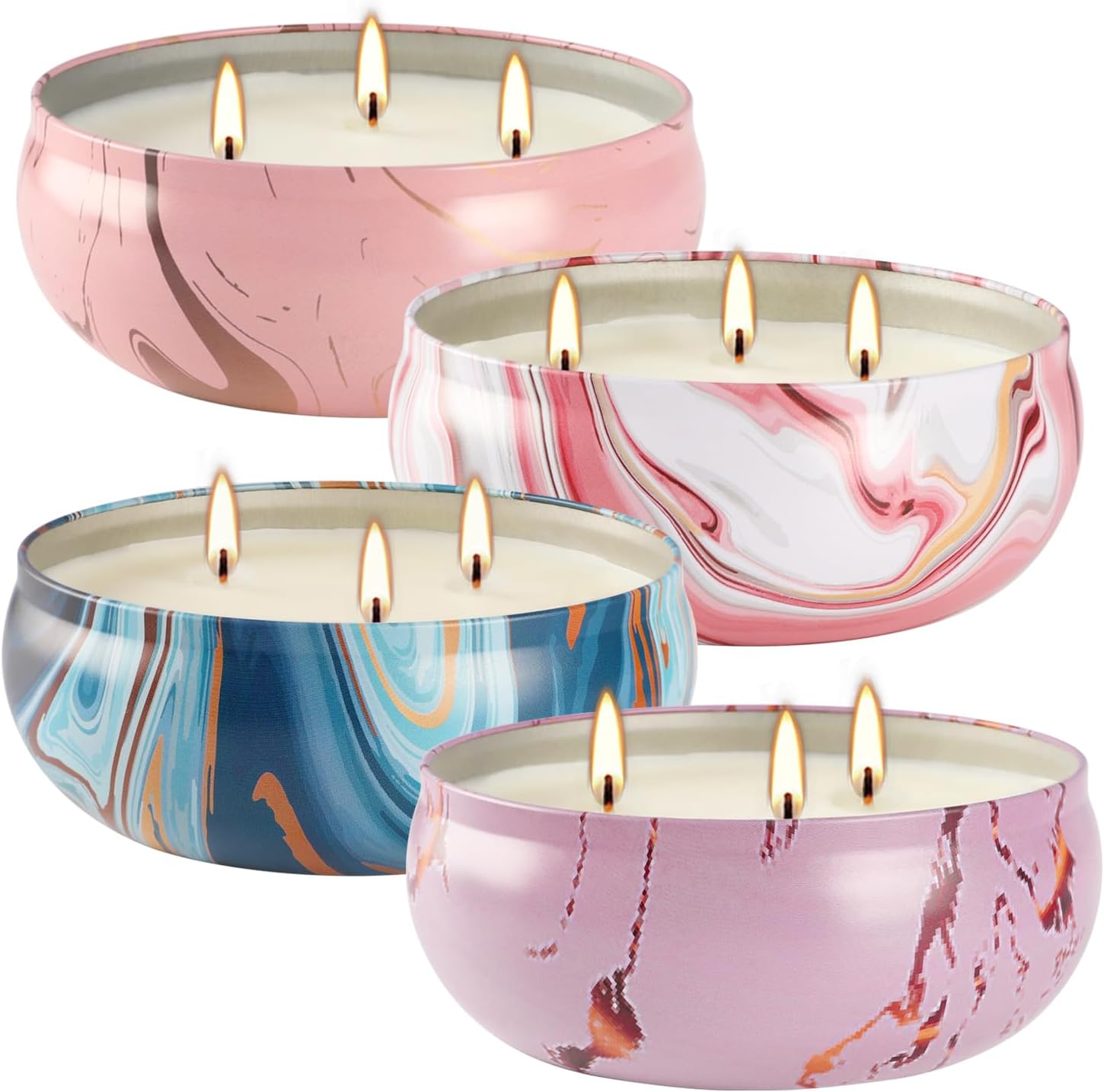 Soy Wax Luxe Black Scented Candle — Set of 4 — Style3-Pink blue