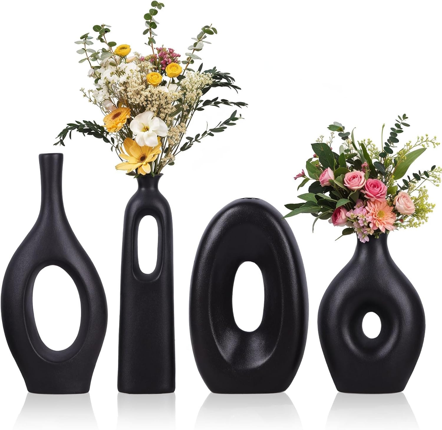 Round Boho Black Vase Set — Set of 4 — Black Set