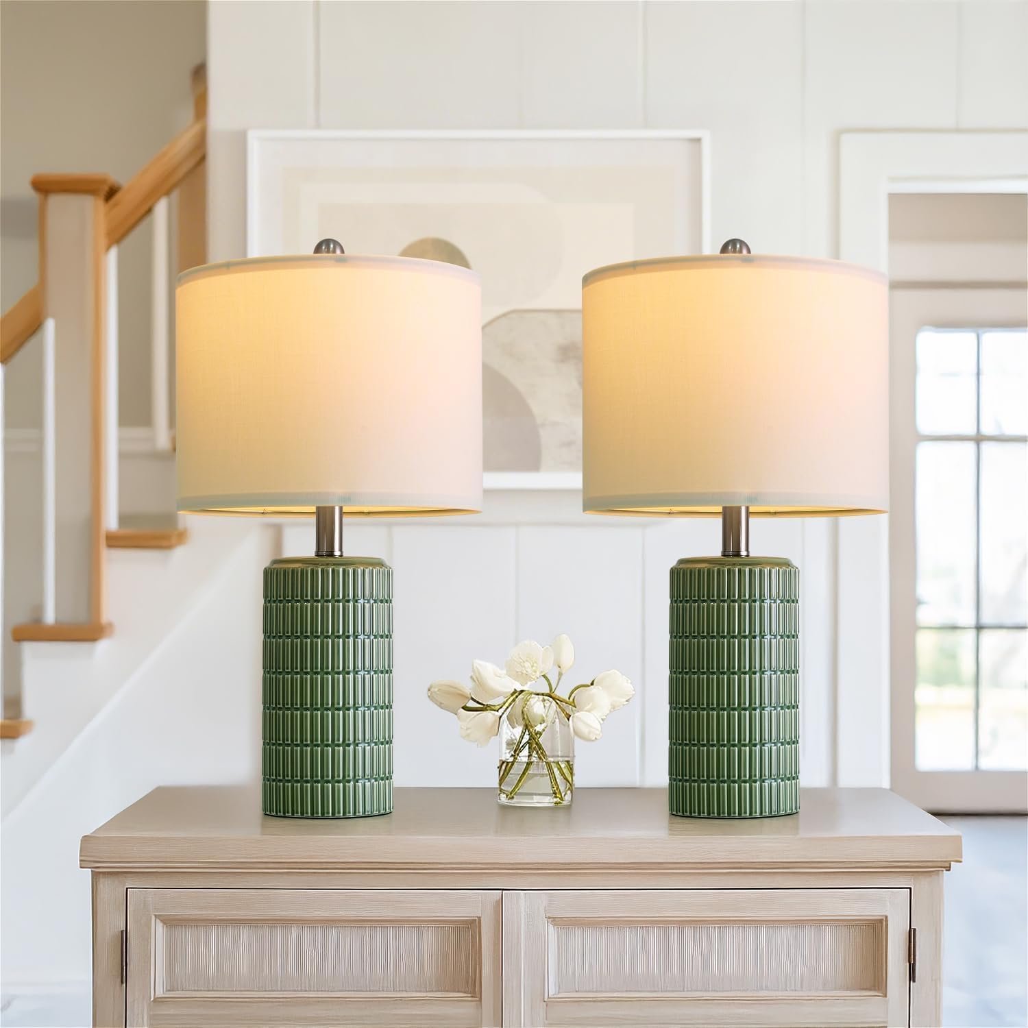 Farmhouse Beige Bedside Lamp — 20.75" — 20.75'' Small - Dark Green