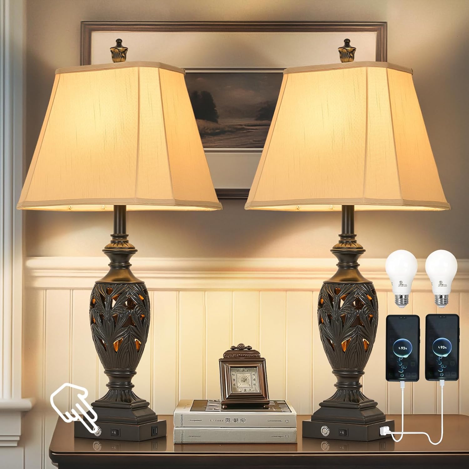 Dimmable Beige Desk Lamp — 29.5" — Black Gold