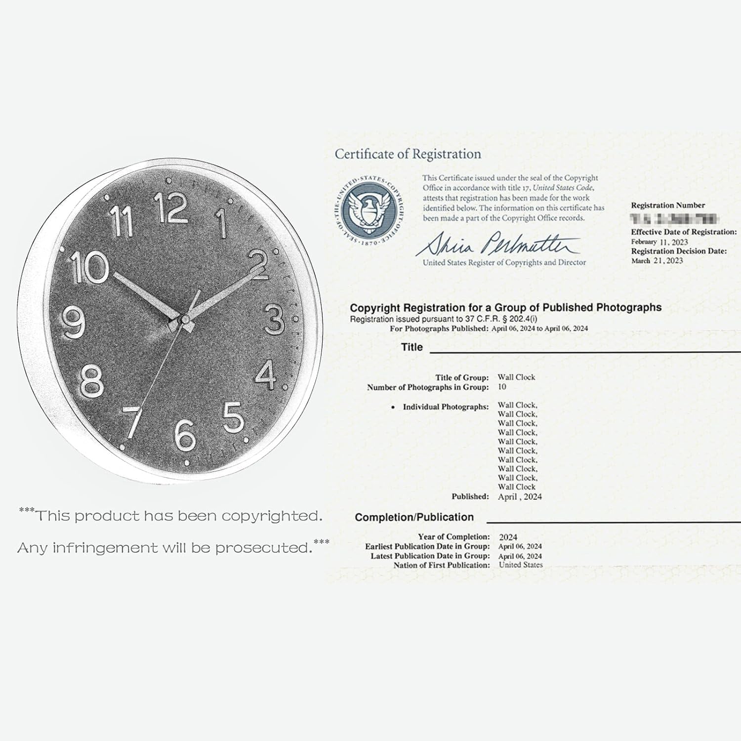 Battery Operated Luxe Black Wall Clock — 8" - View 6