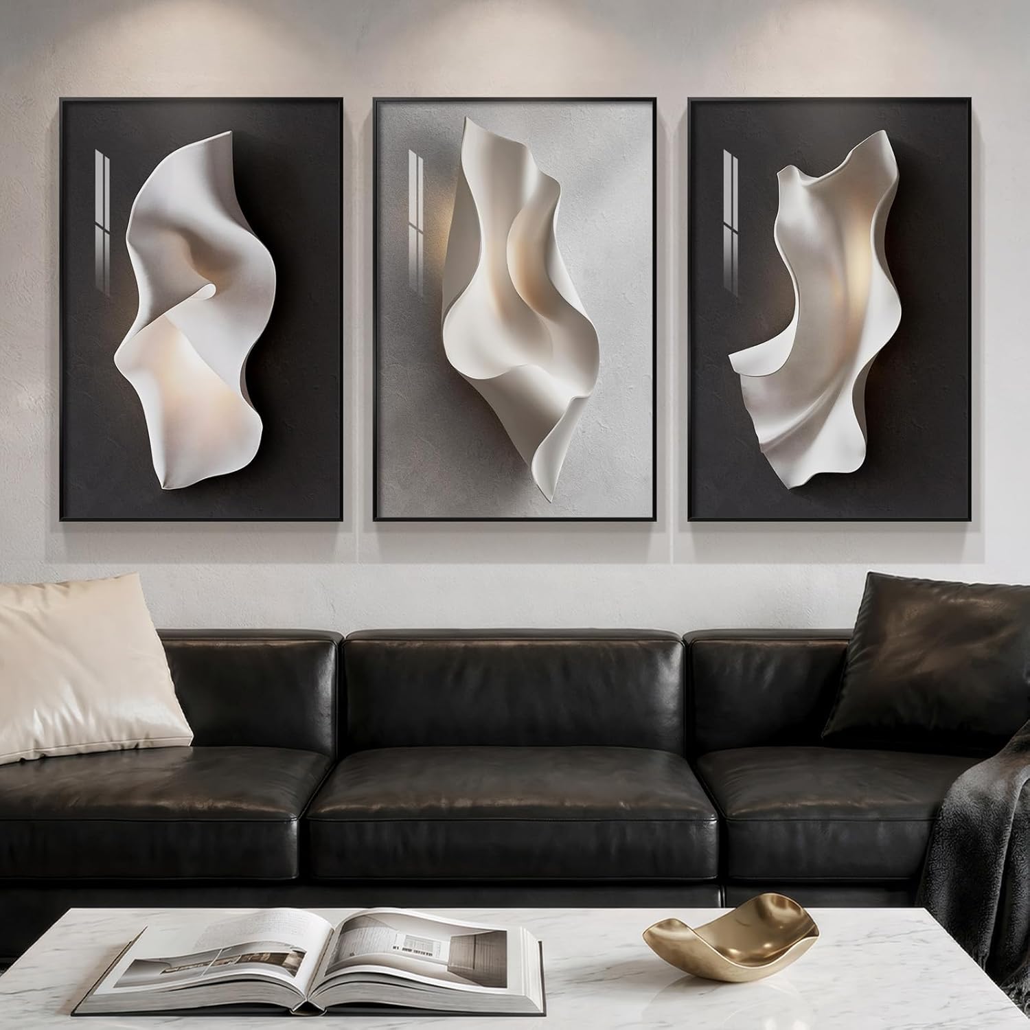 Framed Luxe Black Wall Decor — 36" — 30" H X 20" W X 3pcs