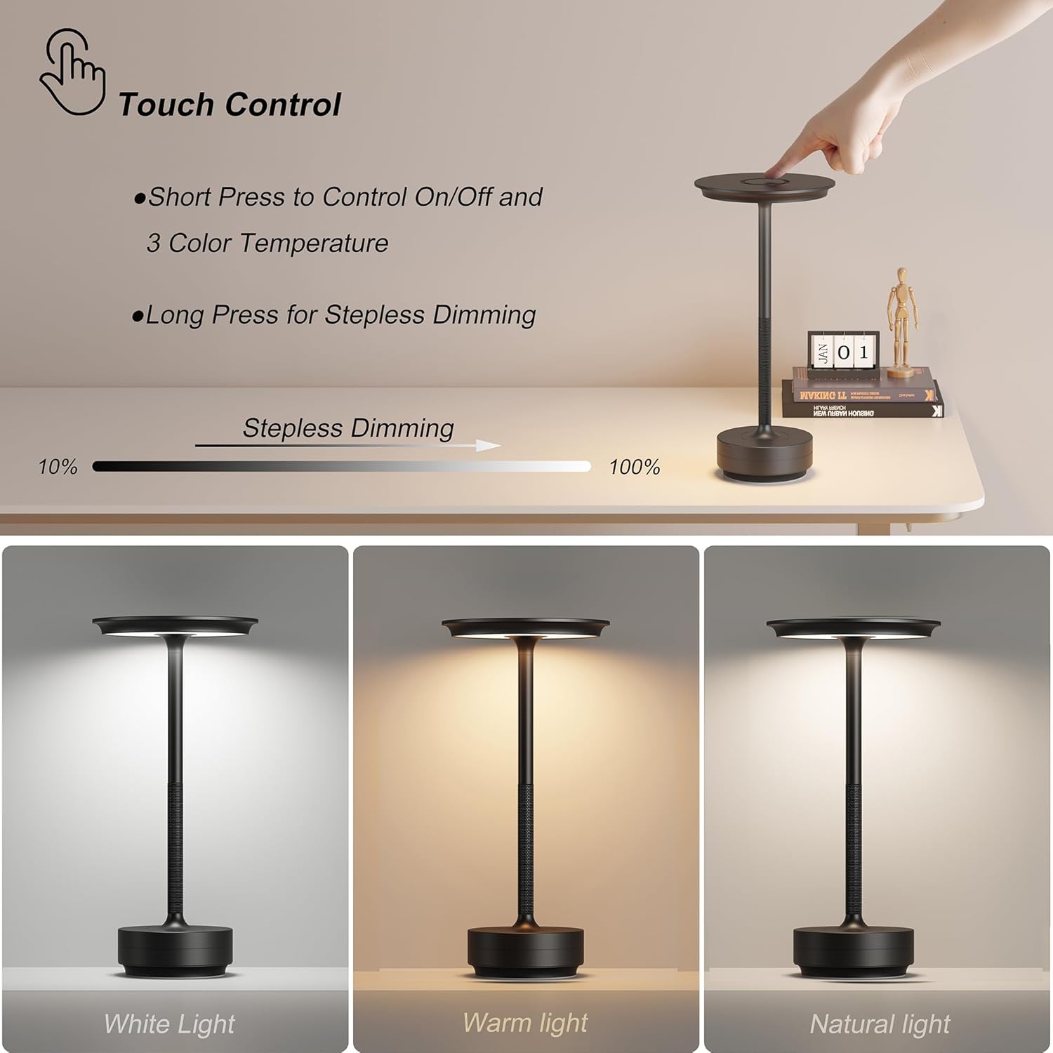 Cordless Black Table Lamp - View 2