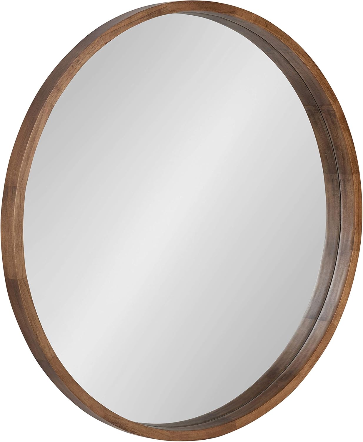 Round Farmhouse Beige Wall Mirror — 22" — Rustic Brown