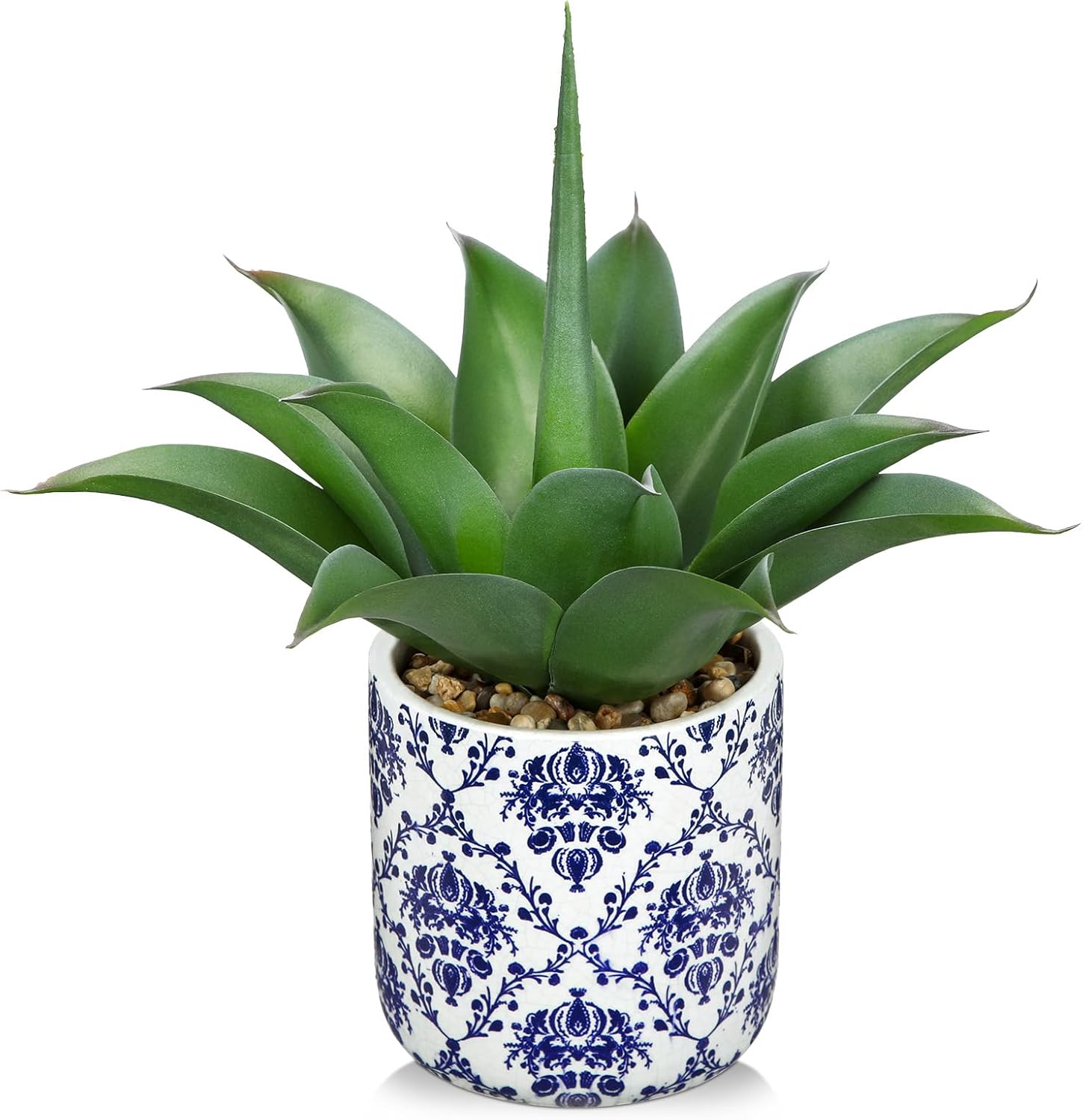 Farmhouse Black Artificial Plant — Green and Gray Agave Blue Vase