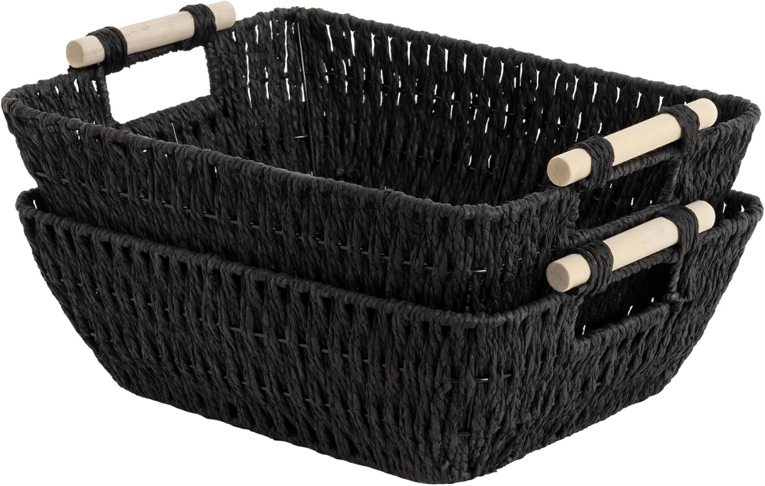 Hand-Woven Boho Beige Storage Basket — Black