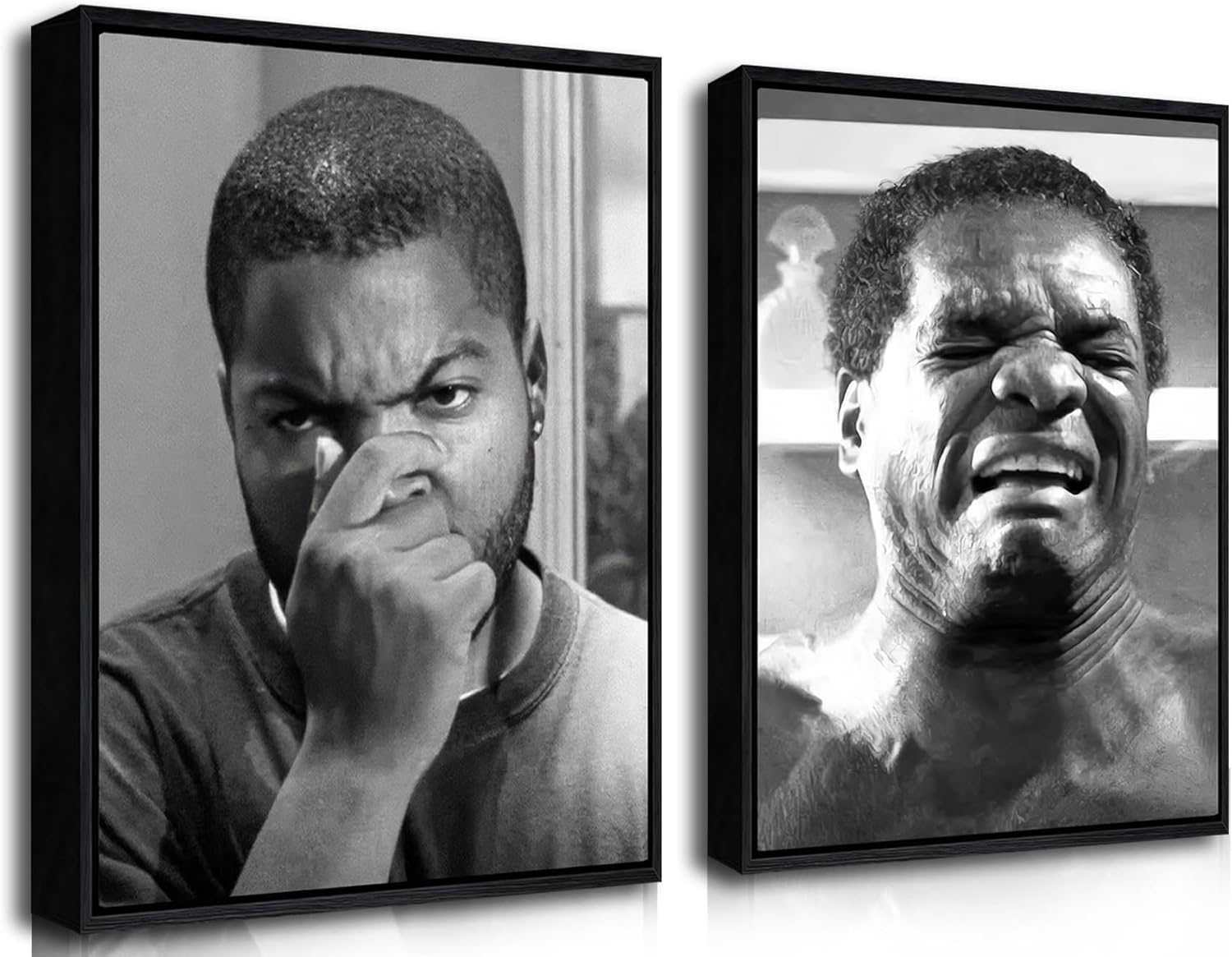 Framed Black Canvas Wall Art — 16" — Black and White Black Floating Frame