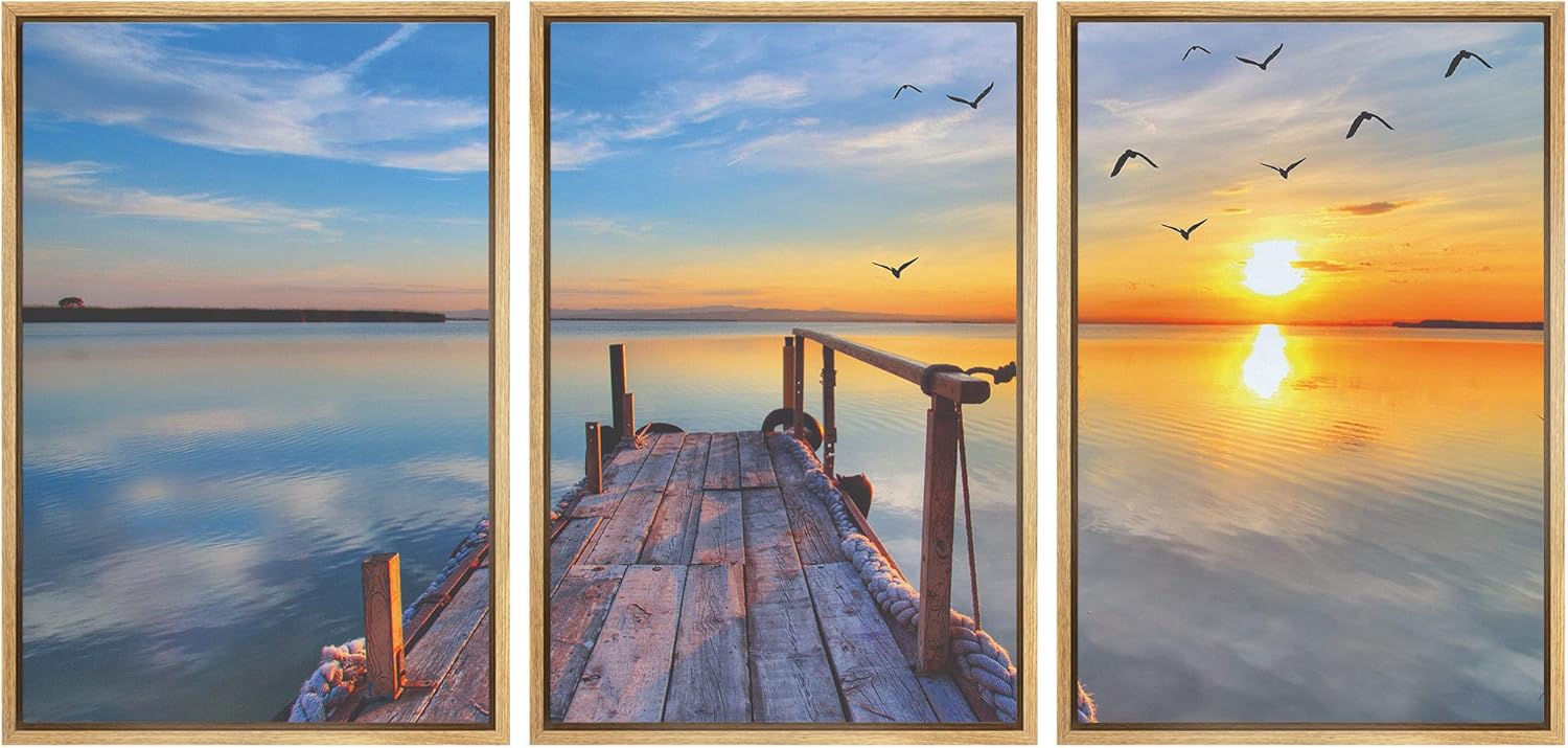 Framed Modern Fabric Wall Art — 16" — 16" x 24" x 3 Panels NATURAL