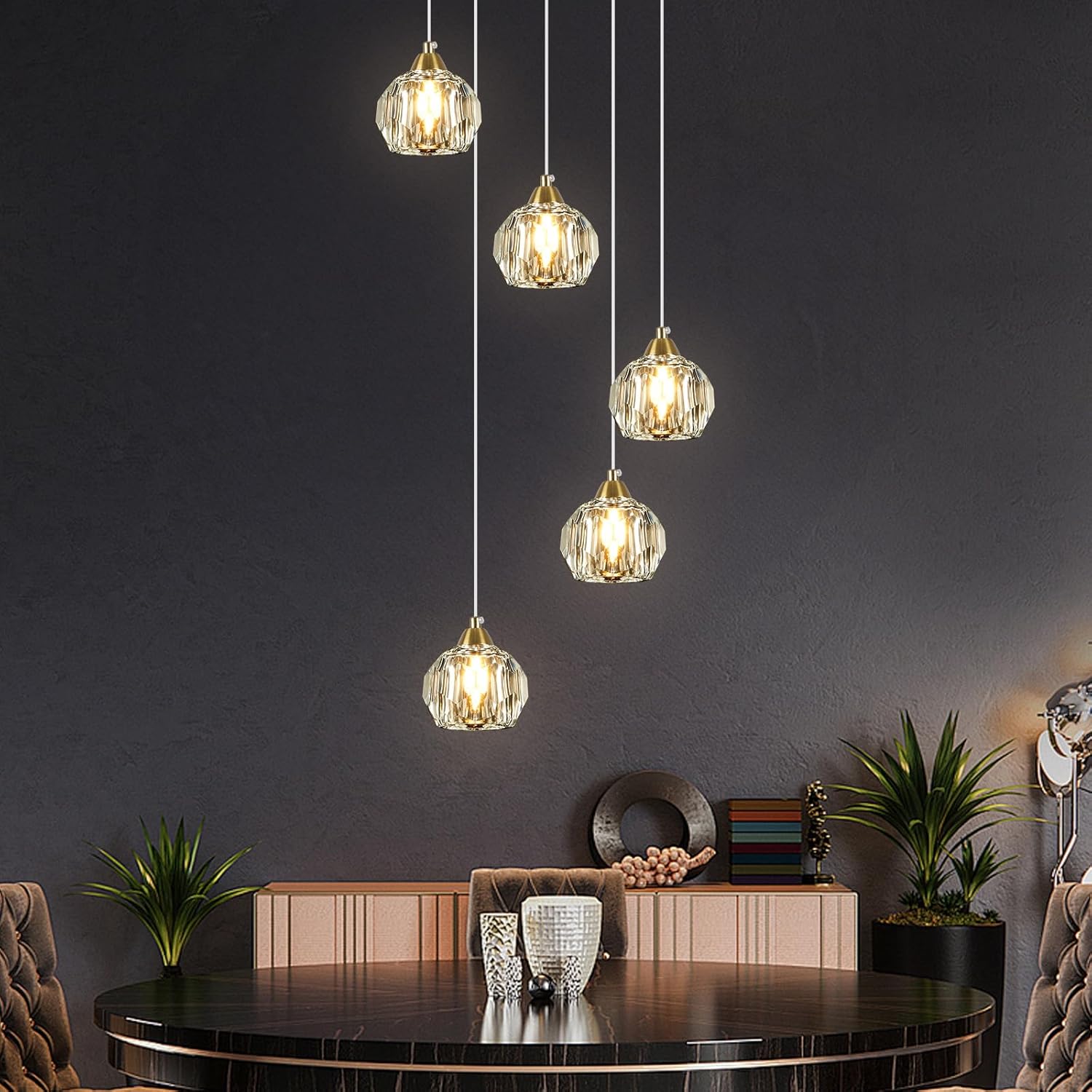 Luxe Black Chandelier — 14-Light — Brass