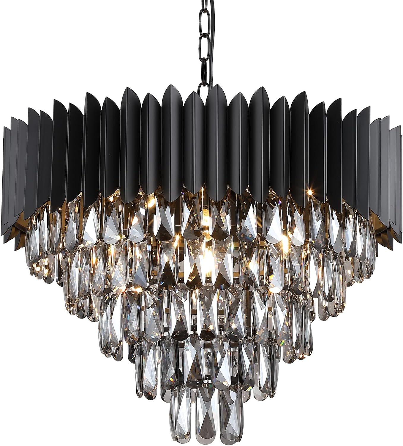 Round Luxe Black Chandelier — 30" — Black & smoke crystals