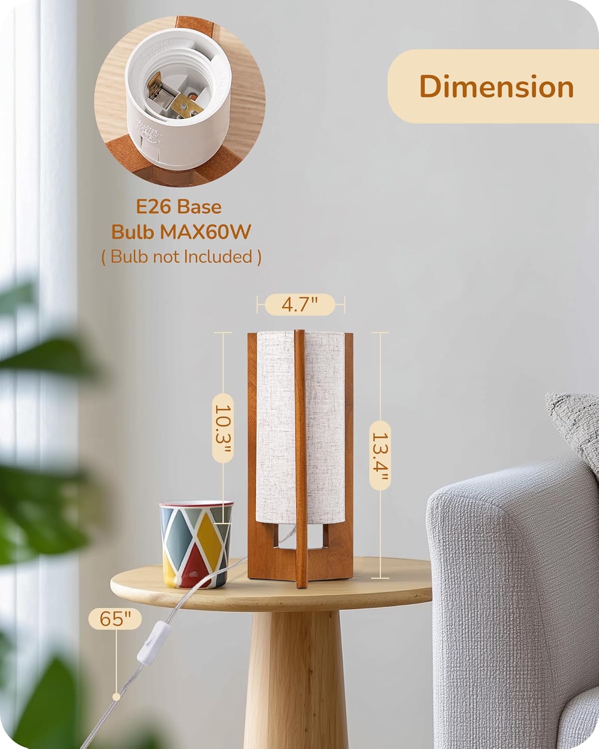 Linen Modern Beige Bedside Lamp — 13.5" - View 5