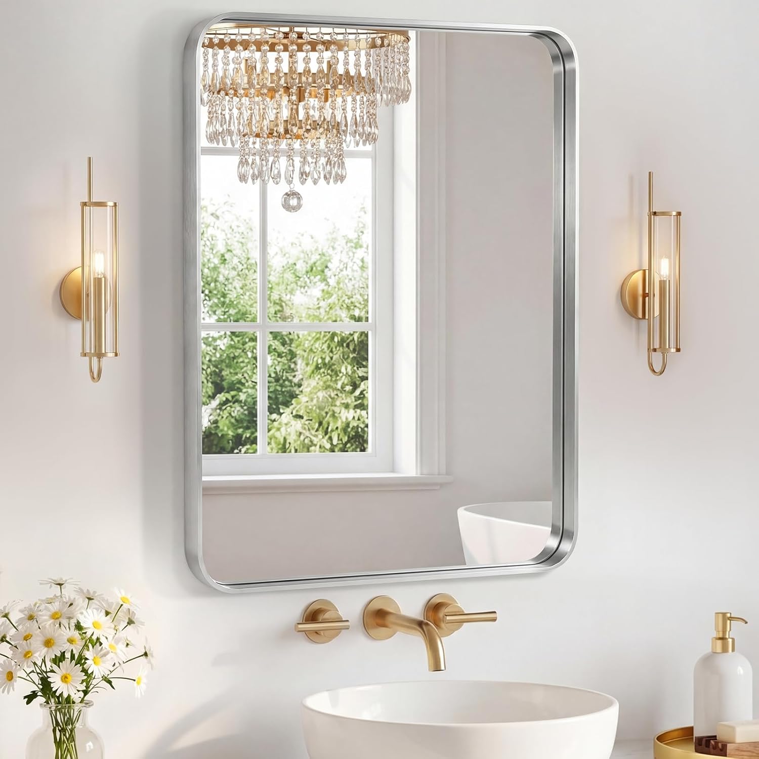 Framed Farmhouse Black Vanity Mirror — 32" — Silvery-rect