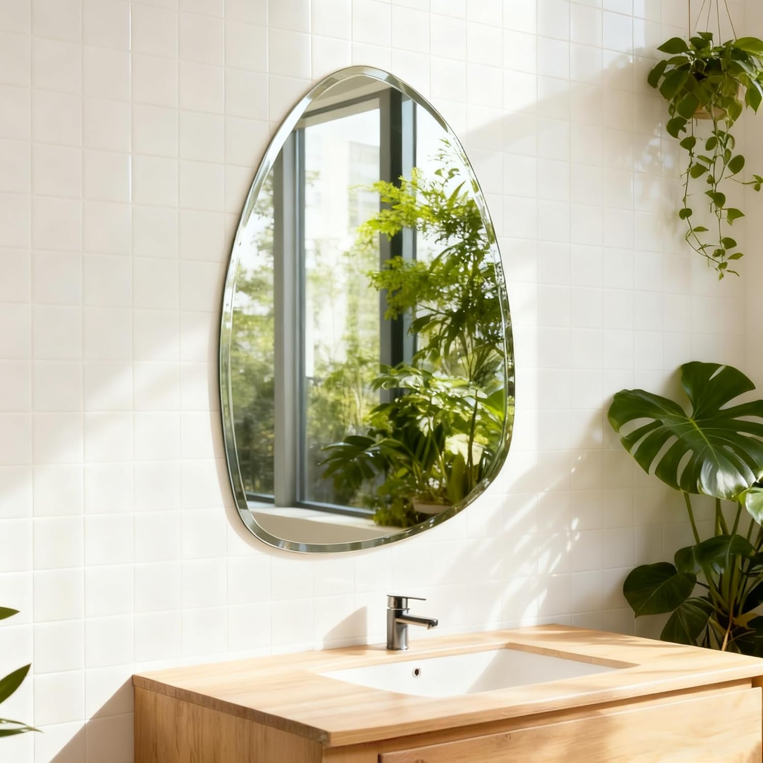 Beveled Beige Wall Mirror — 36" — Teardrop-shaped