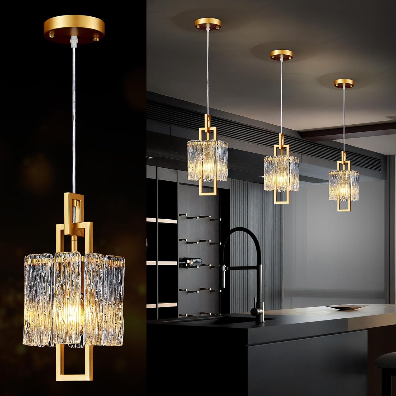 Luxe Black Chandelier — 6" — Gold 6"