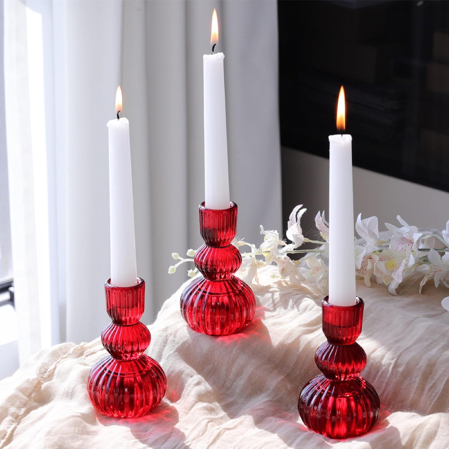 Vintage Boho Green Candle — 4.3" — Red